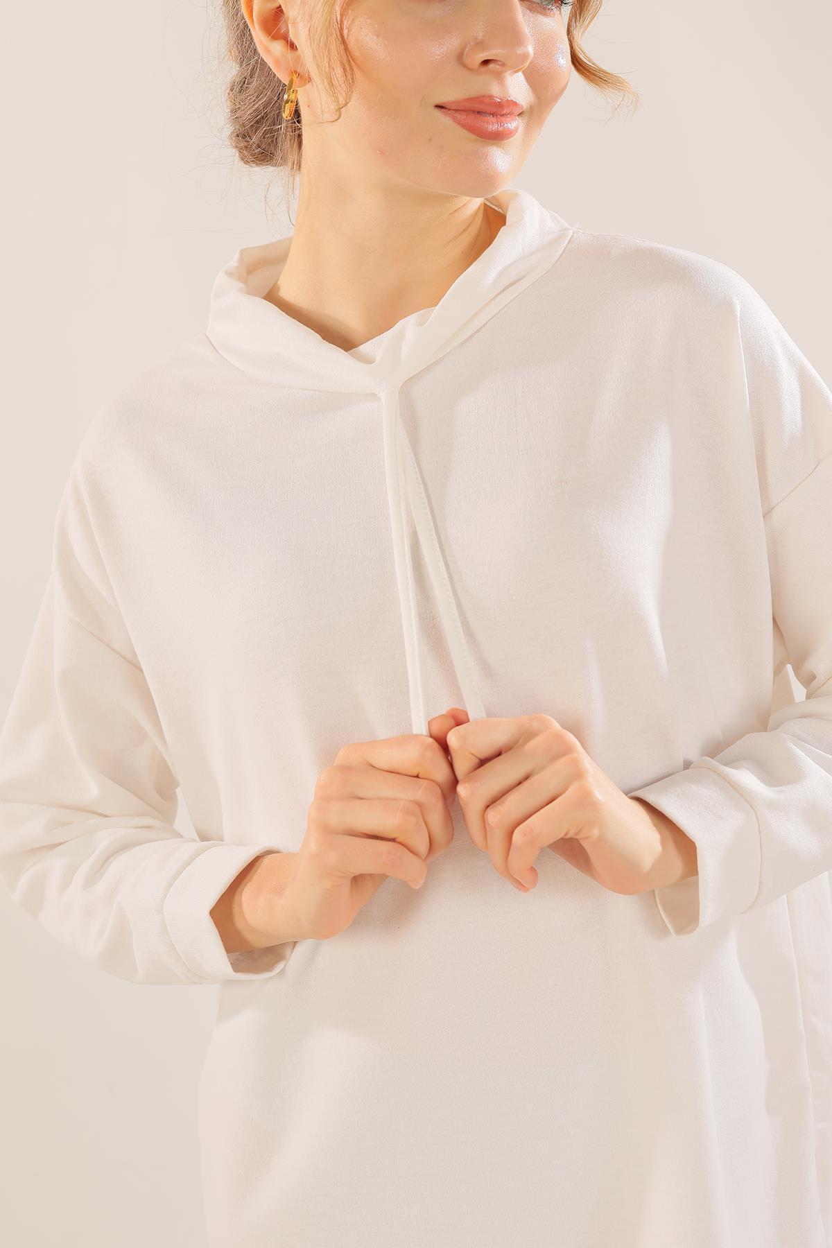 7383 Yaka Bağcık Sweat Tunik Ekru - 2