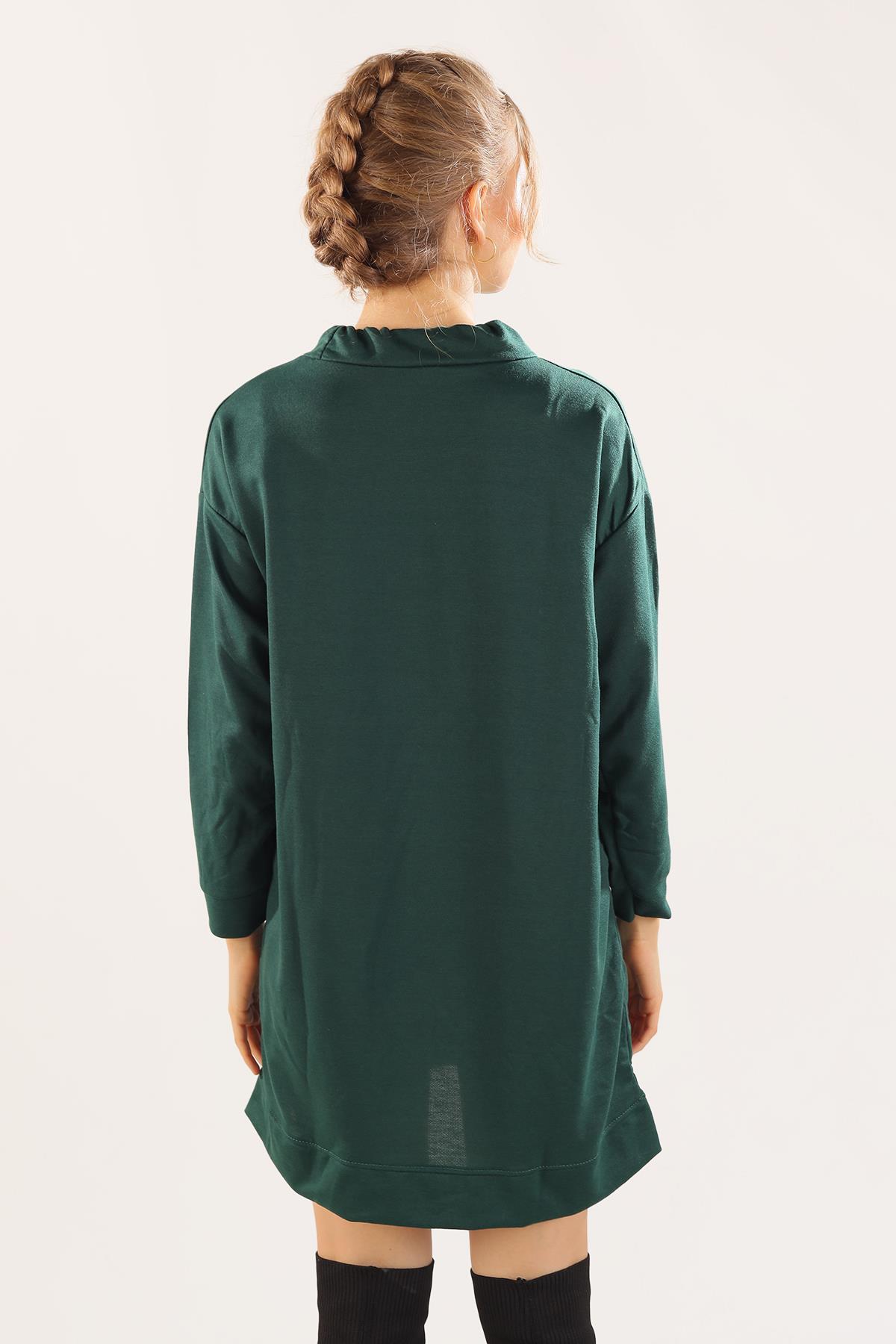 7383 Yaka Bağcık Sweat Tunik Zümrüt - 3