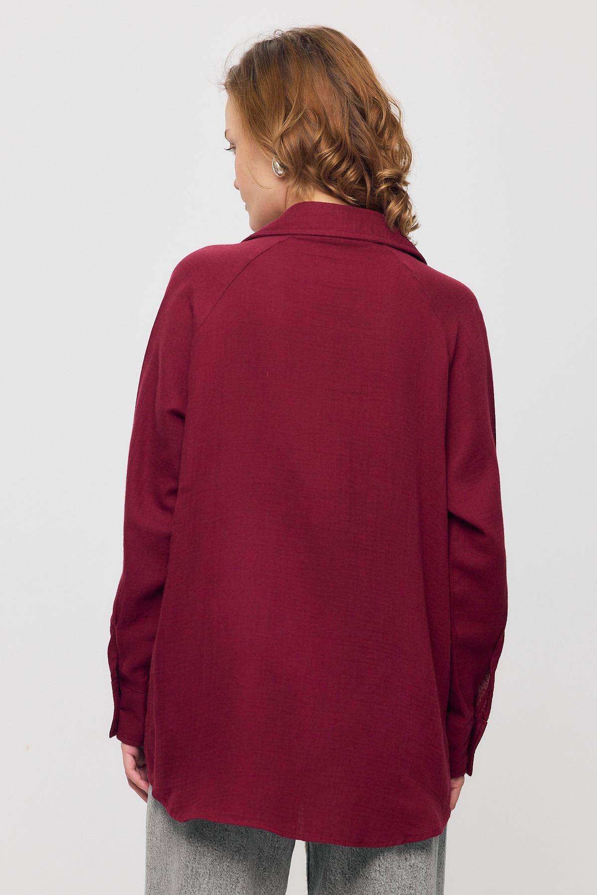 4516A Tek Cep Düğmeli Gömlek Bordo - 5