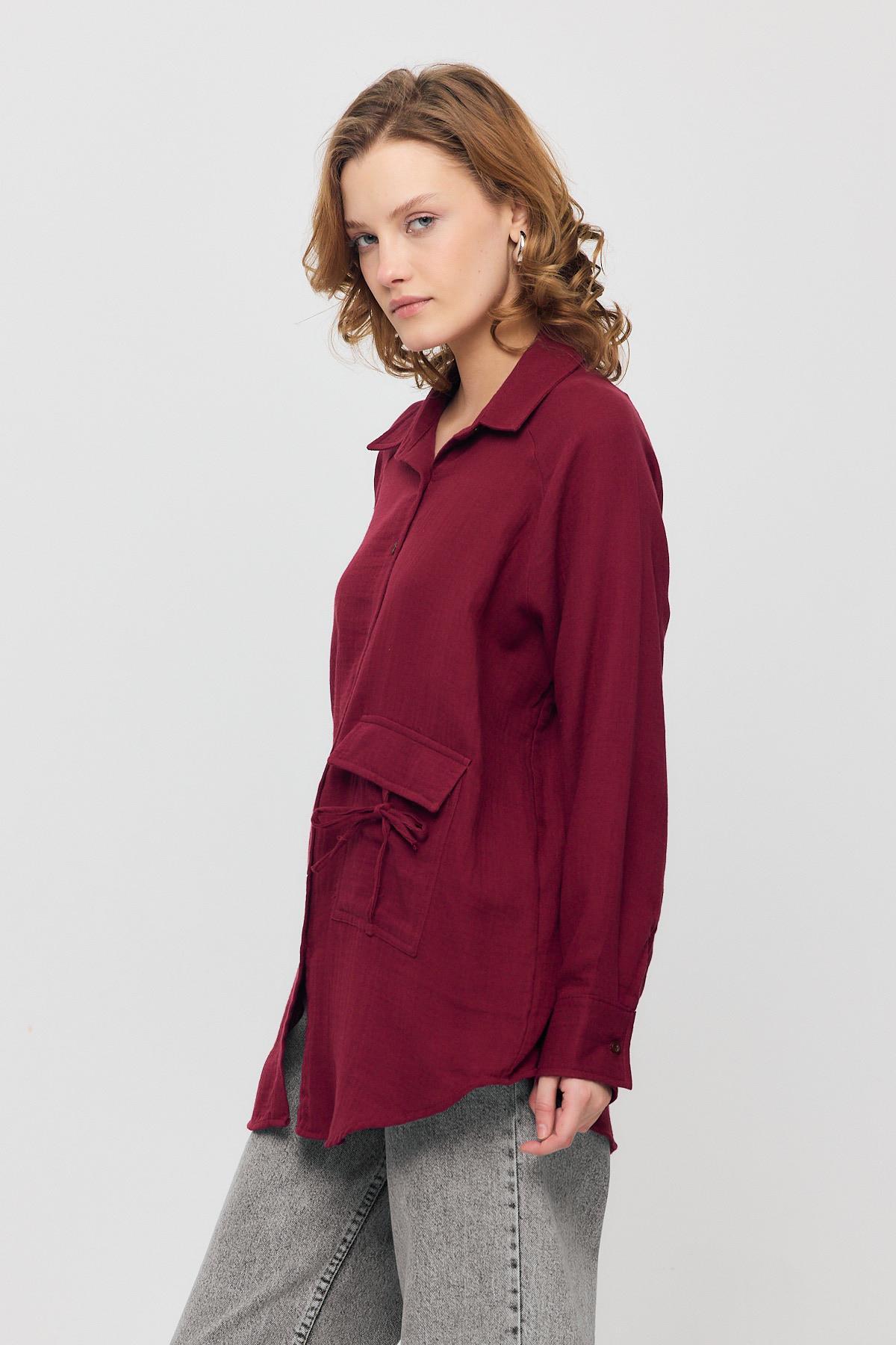 Bordo Tek Cep Düğmeli Gömlek 4516A - 3