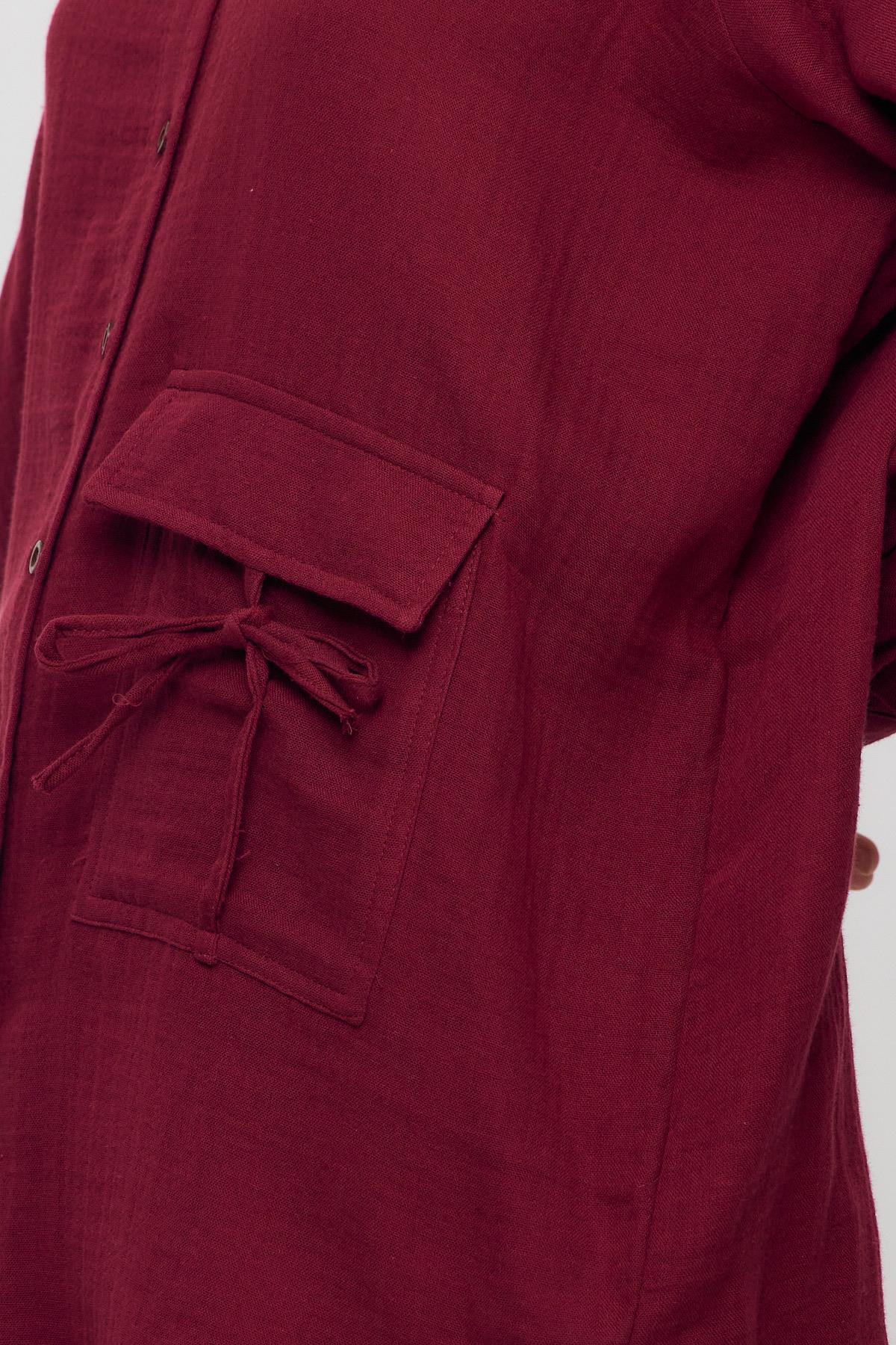 Bordo Tek Cep Düğmeli Gömlek 4516A - 4