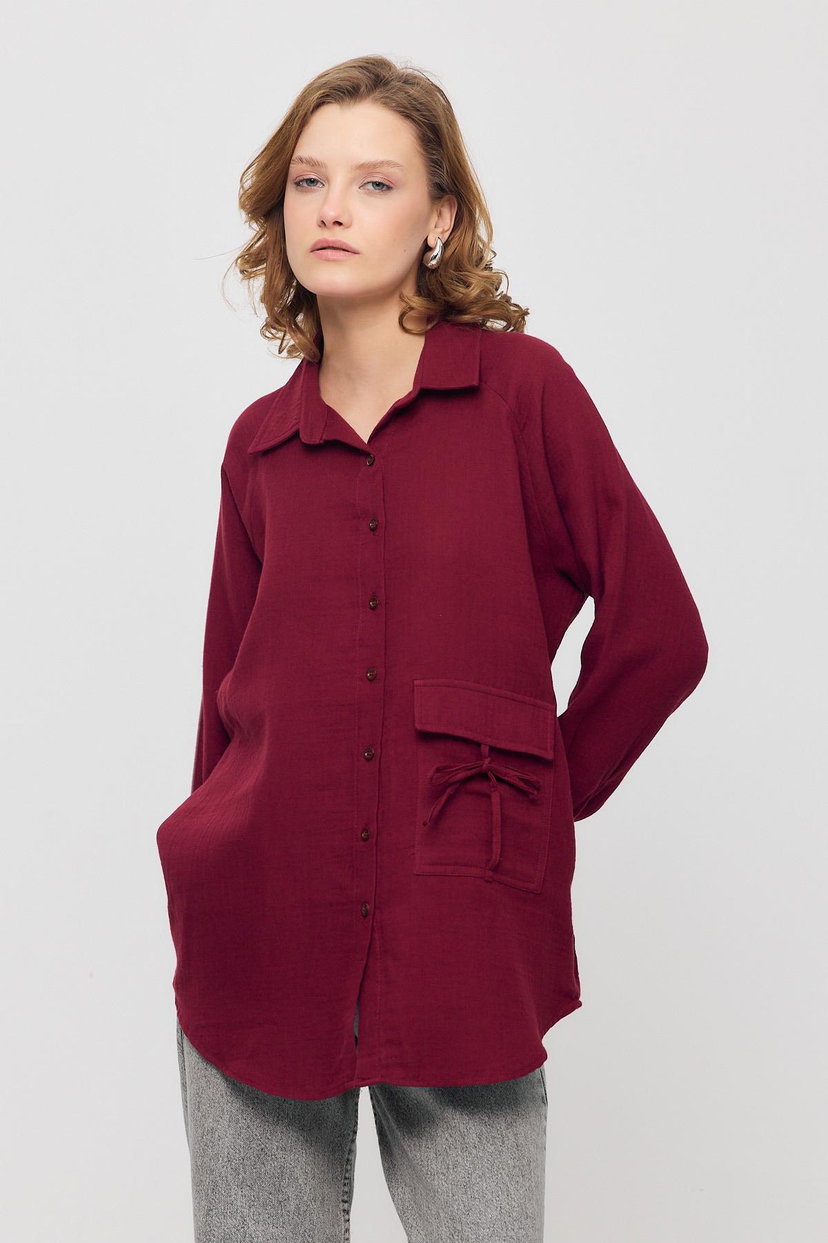 Tek Cep Düğmeli Gömlek 4516A Bordo - RAYS