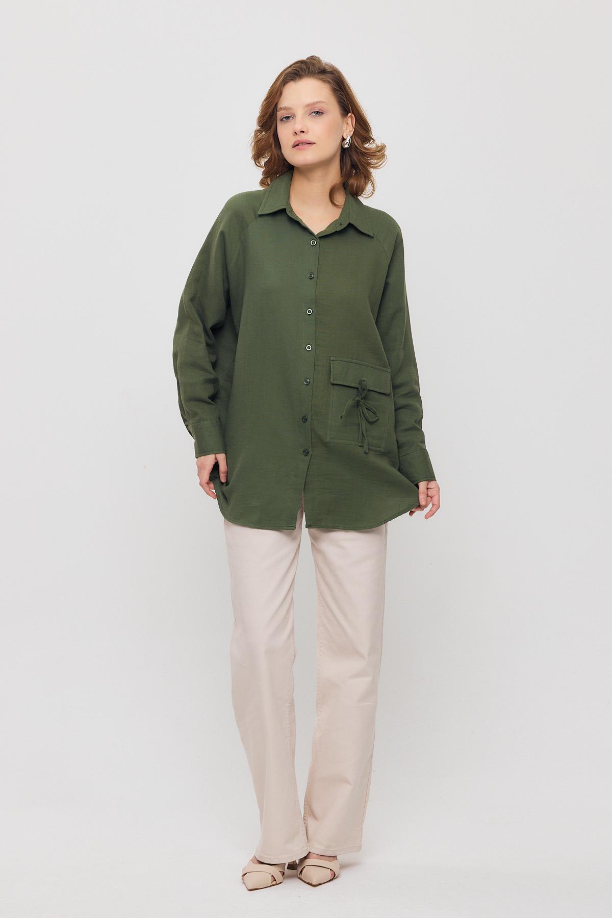 4516A Tek Cep Düğmeli Gömlek Haki - 2