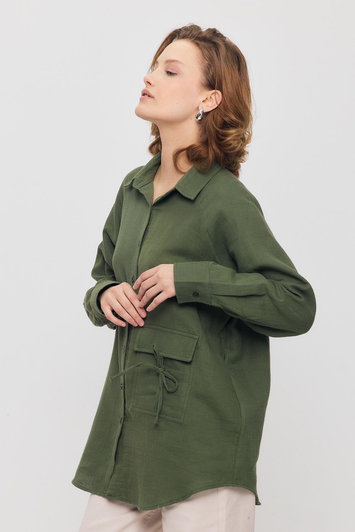 Haki Tek Cep Düğmeli Gömlek 4516A - 7