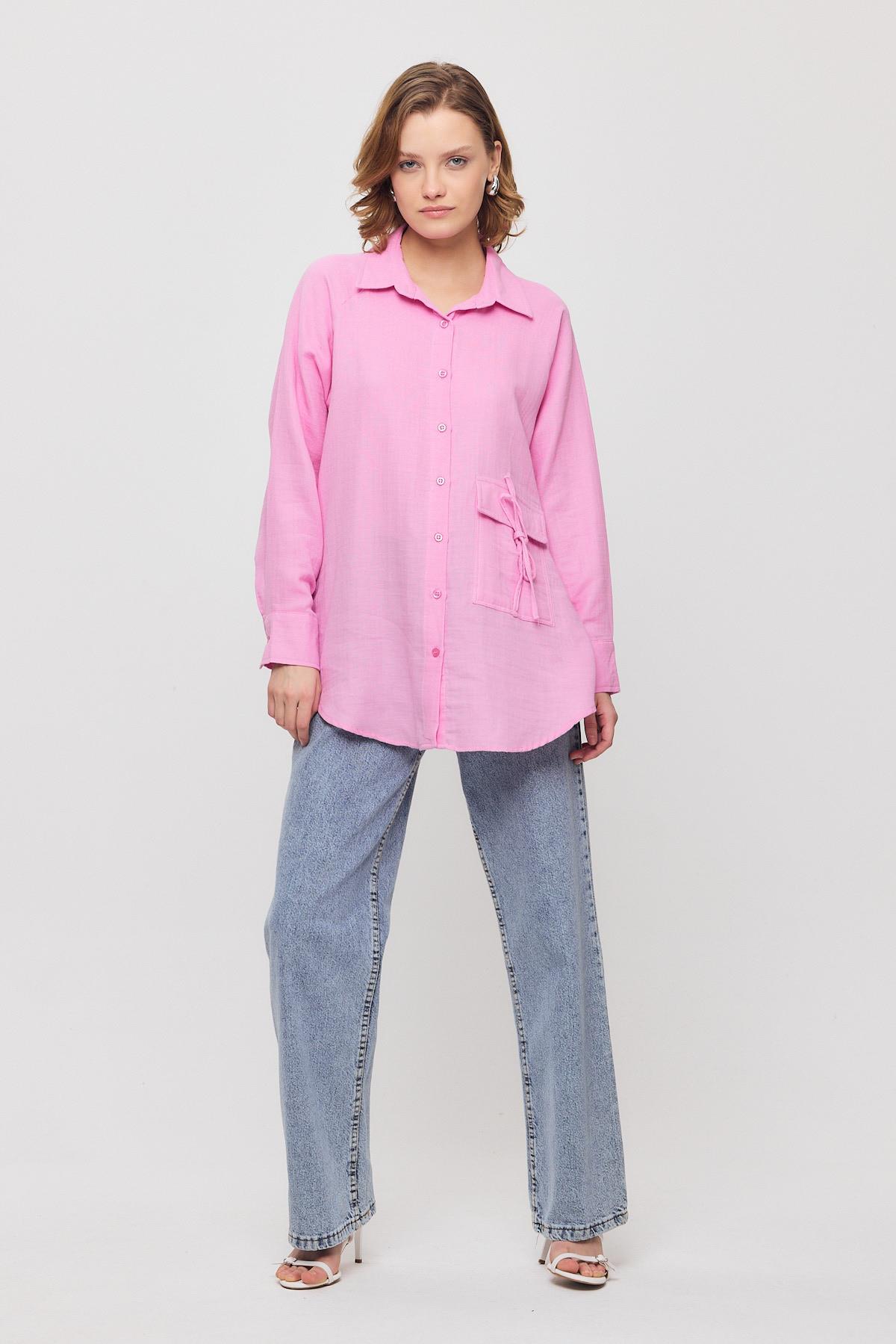 4516A Tek Cep Düğmeli Gömlek Pembe - 2