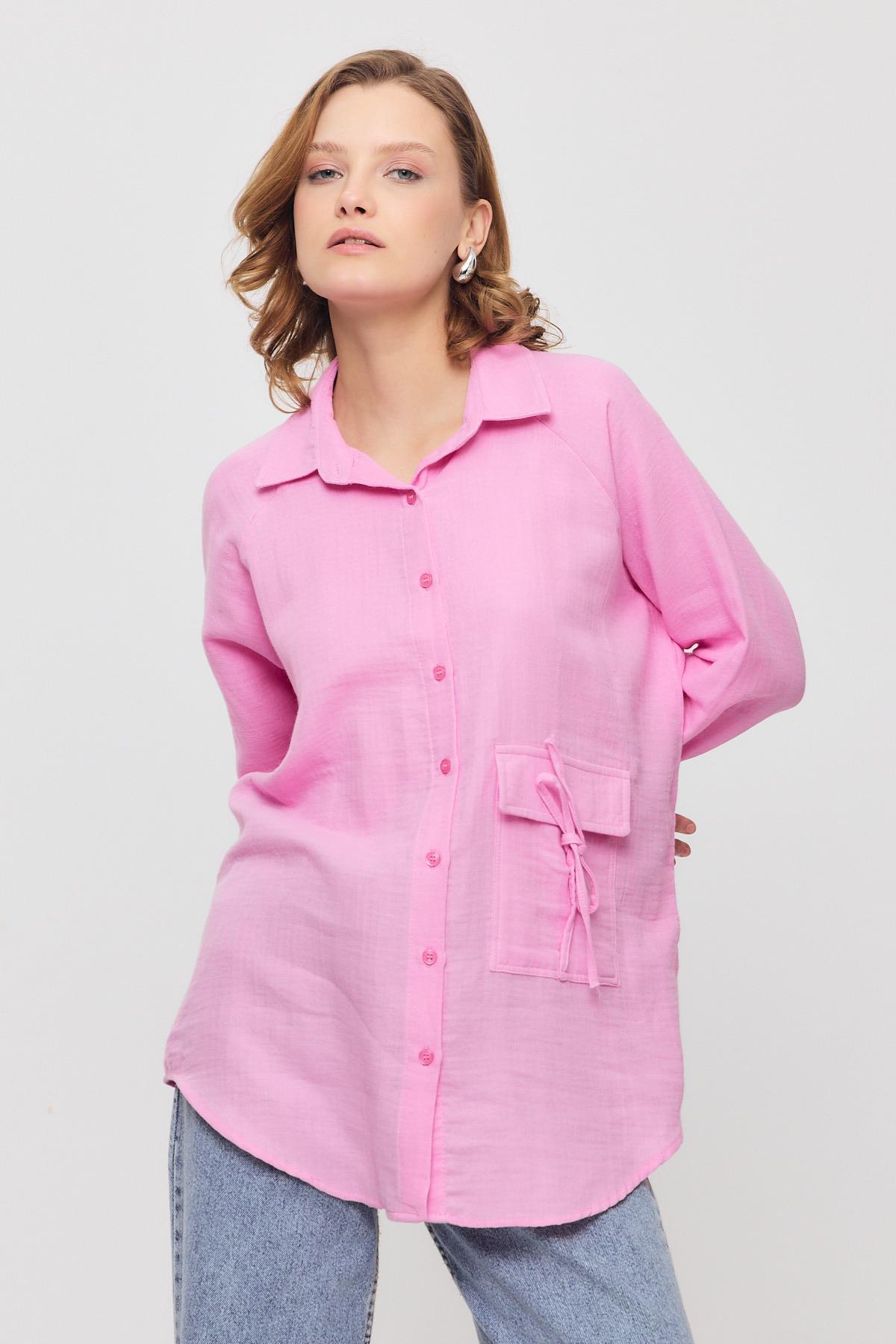 Pembe Tek Cep Düğmeli Gömlek 4516A 