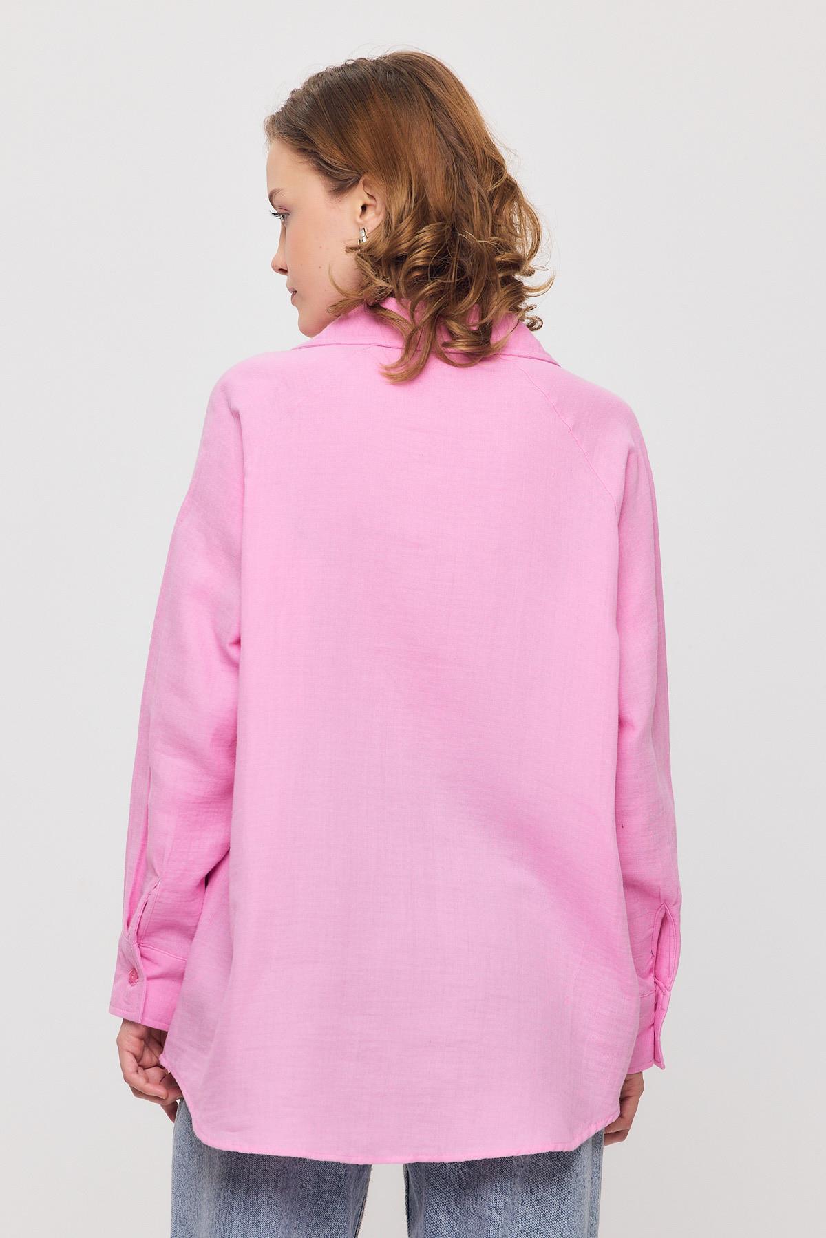 Tek Cep Düğmeli Gömlek 4516A Pembe - 5