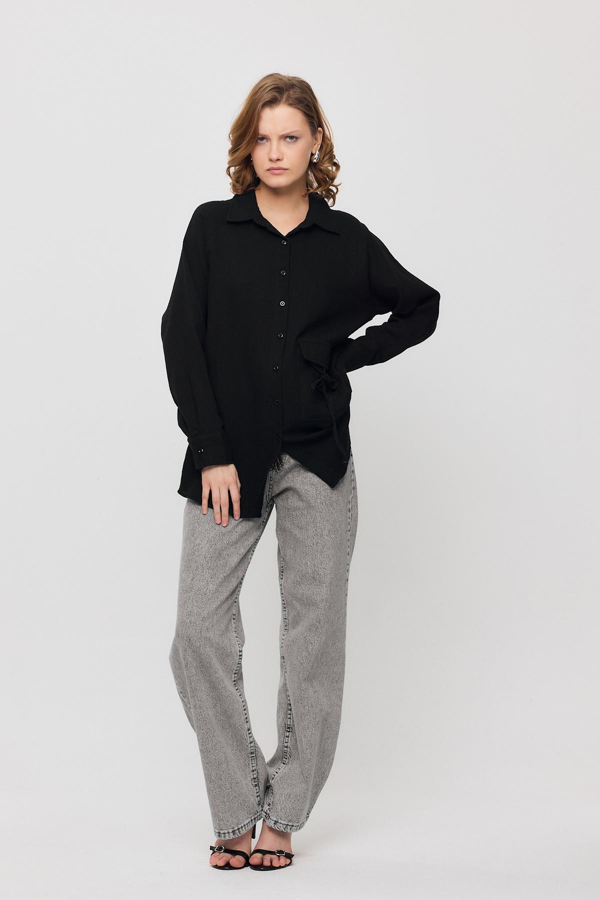 4516A Tek Cep Düğmeli Gömlek Siyah - 2