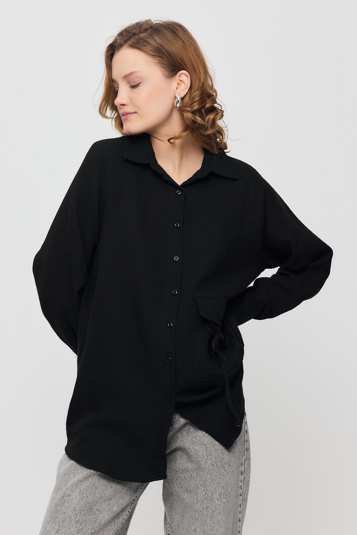 4516A Tek Cep Düğmeli Gömlek Siyah - 1