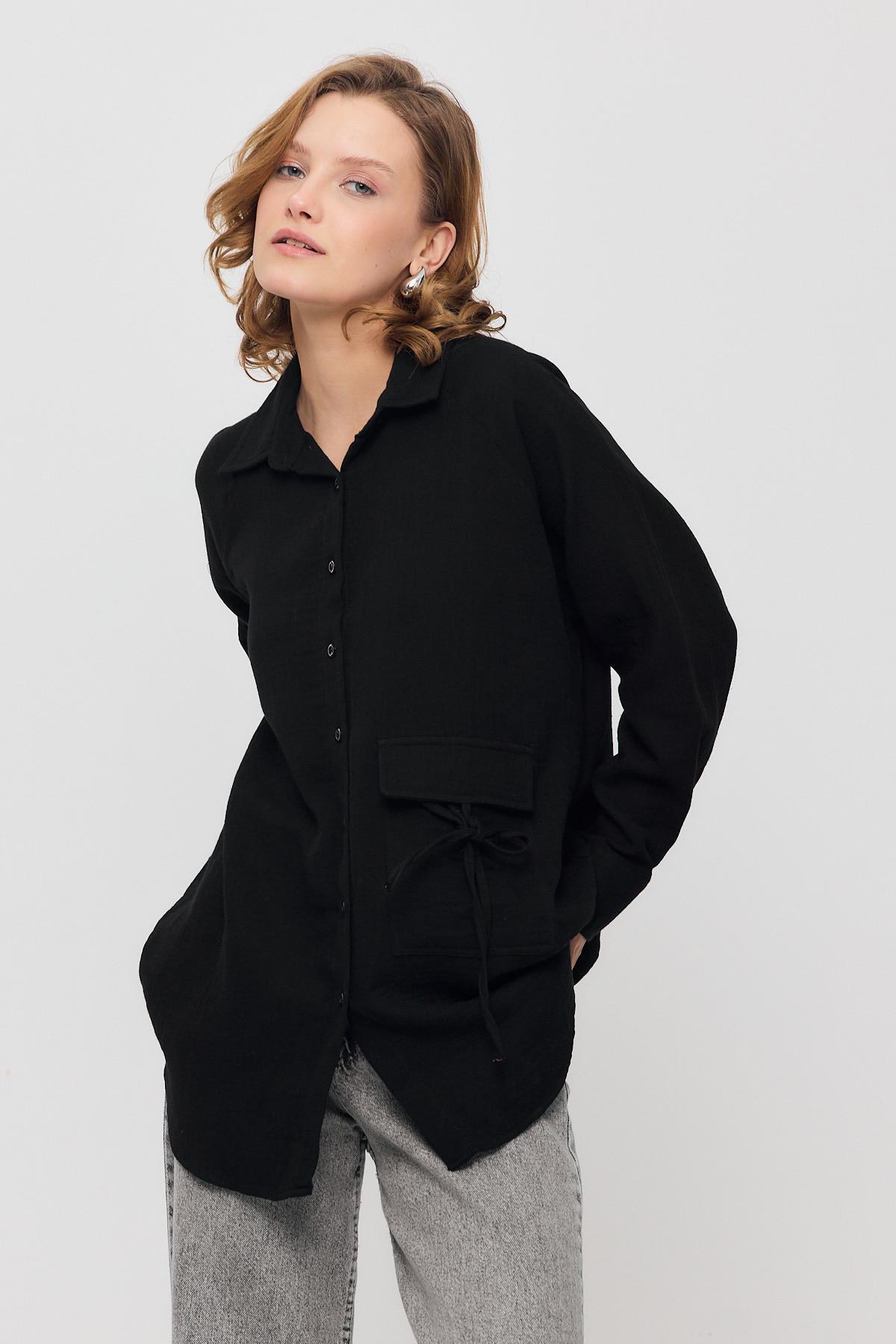 Siyah Tek Cep Düğmeli Gömlek 4516A - 3