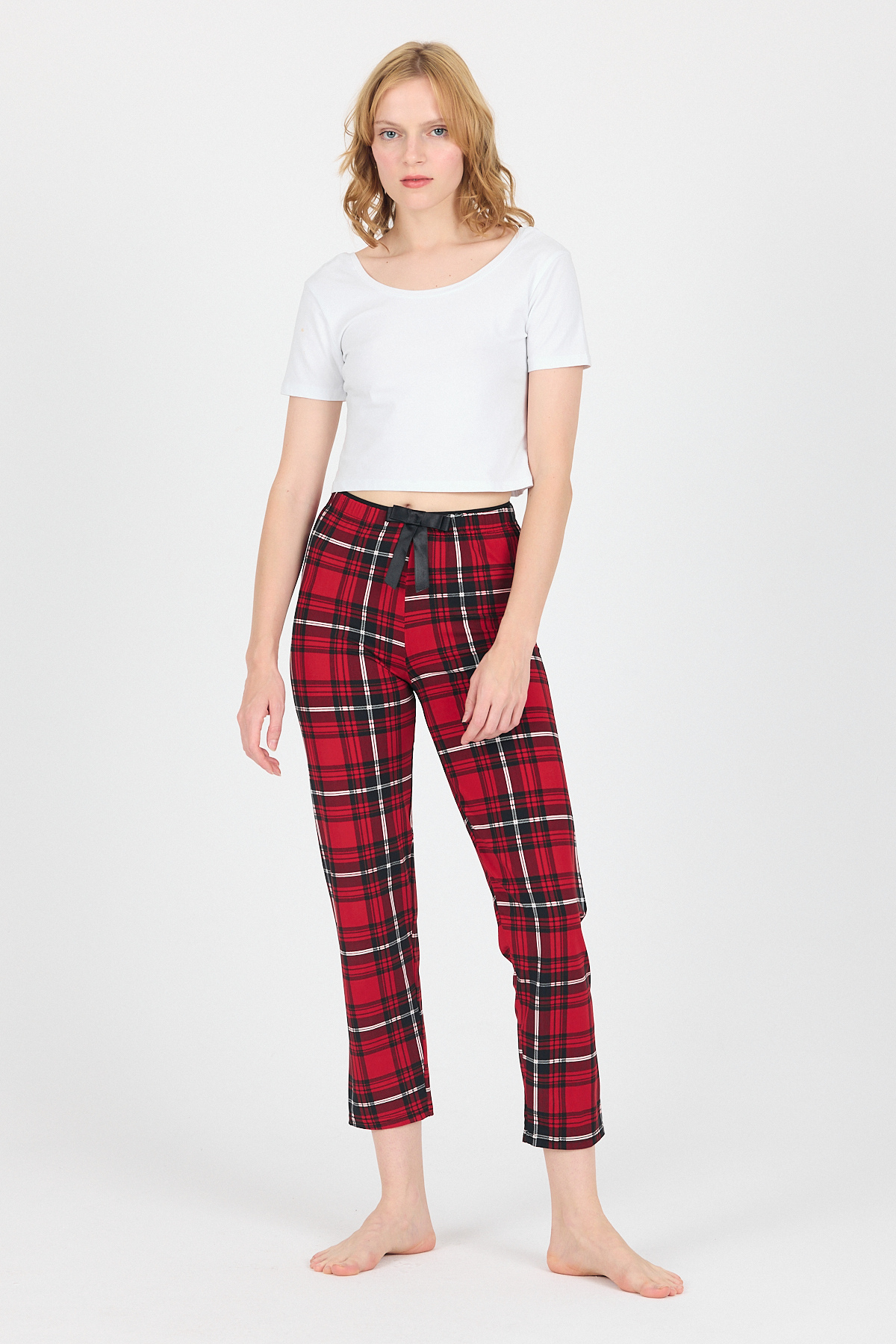 Kırmızı Ekose Desen Pijama Altı 4517 - 1