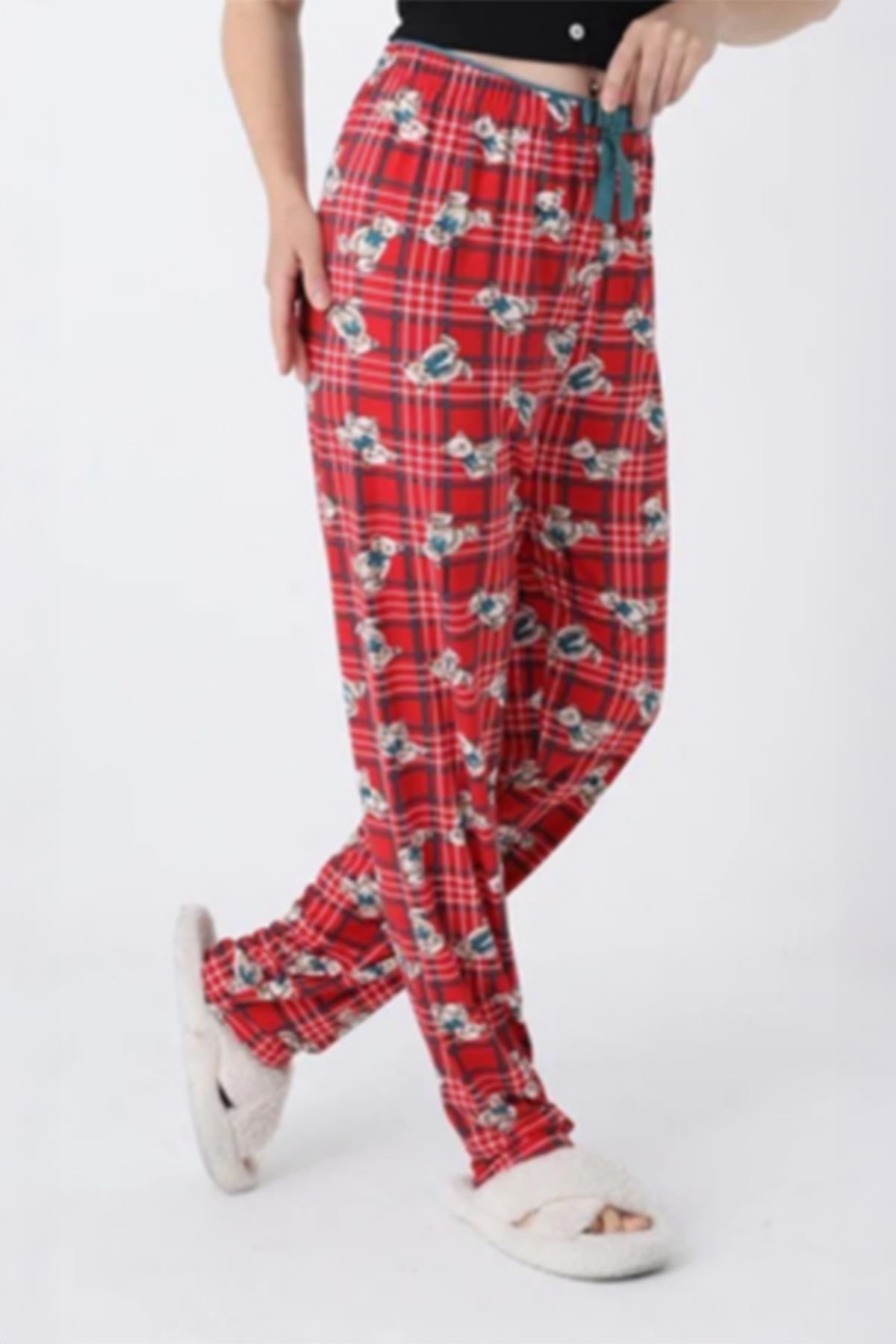 4519 Ayıcık Desen Pijama Kırmızı - 1