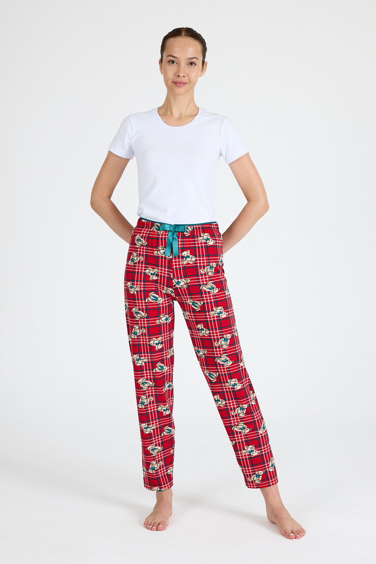 Kırmızı Ayıcık Desenli Örme Pijama Altı 4519 - 2