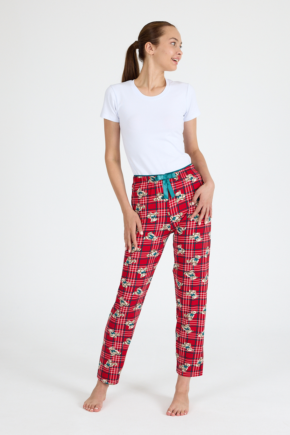 Kırmızı Ayıcık Desenli Örme Pijama Altı 4519 - 6