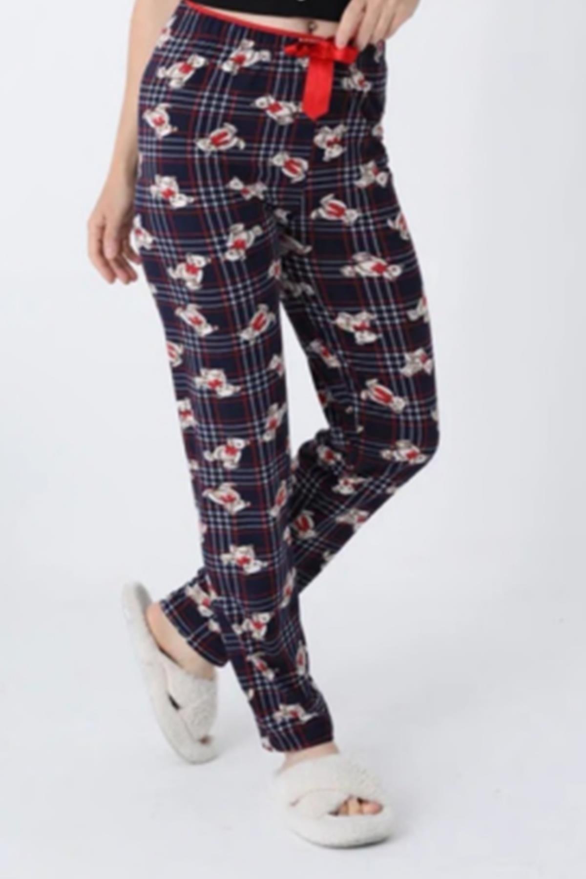 4519 Ayıcık Desen Pijama Siyah 
