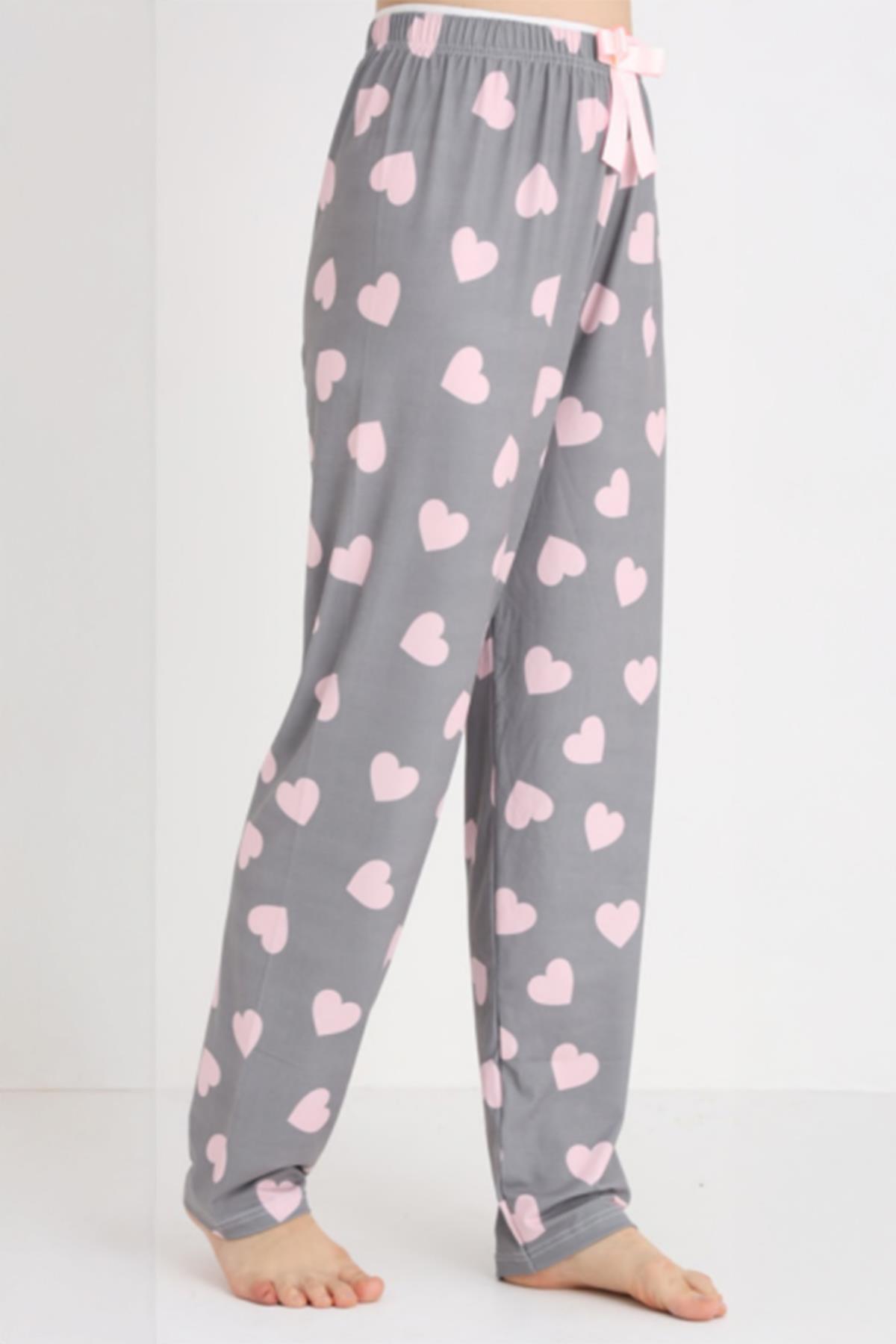 4522 Kalp Desen Pijama Gri 