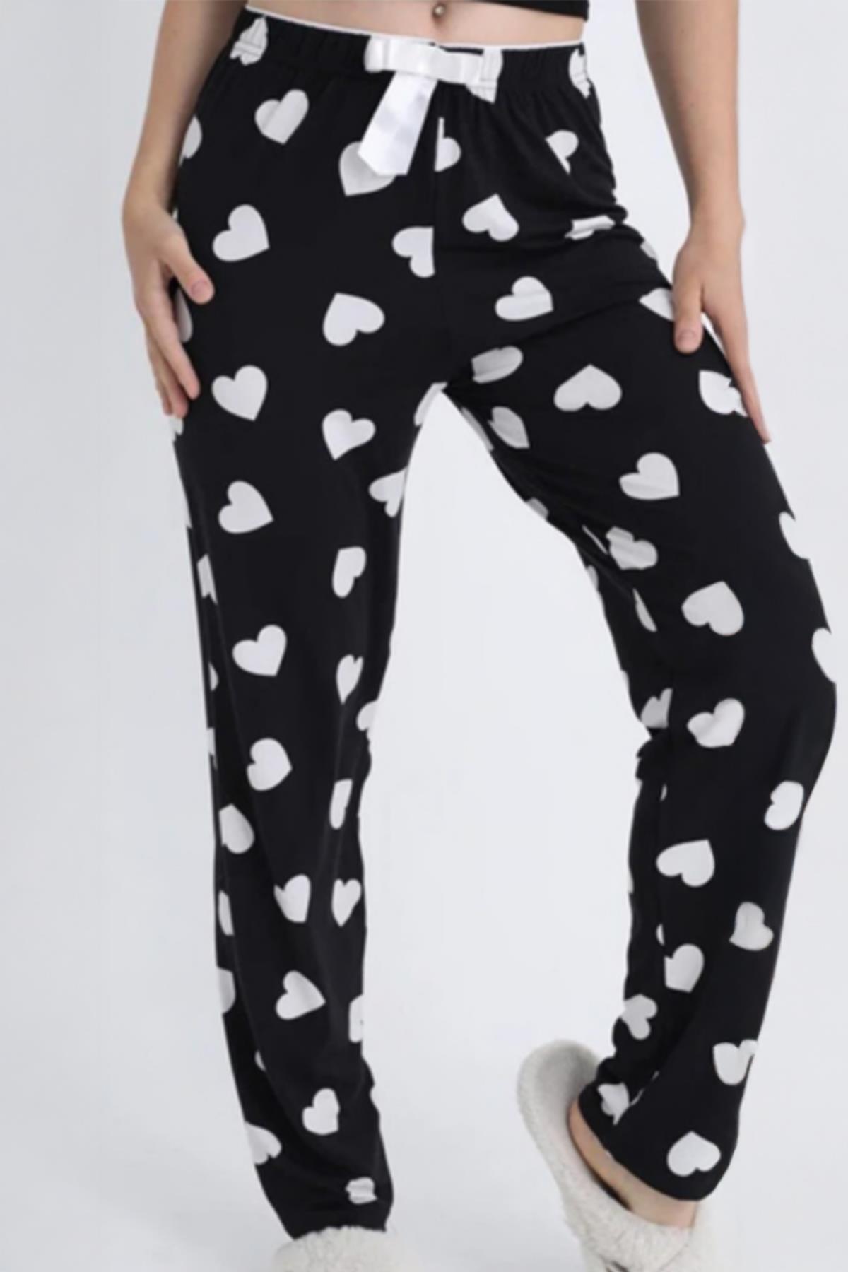 4522 Kalp Desen Pijama Siyah 
