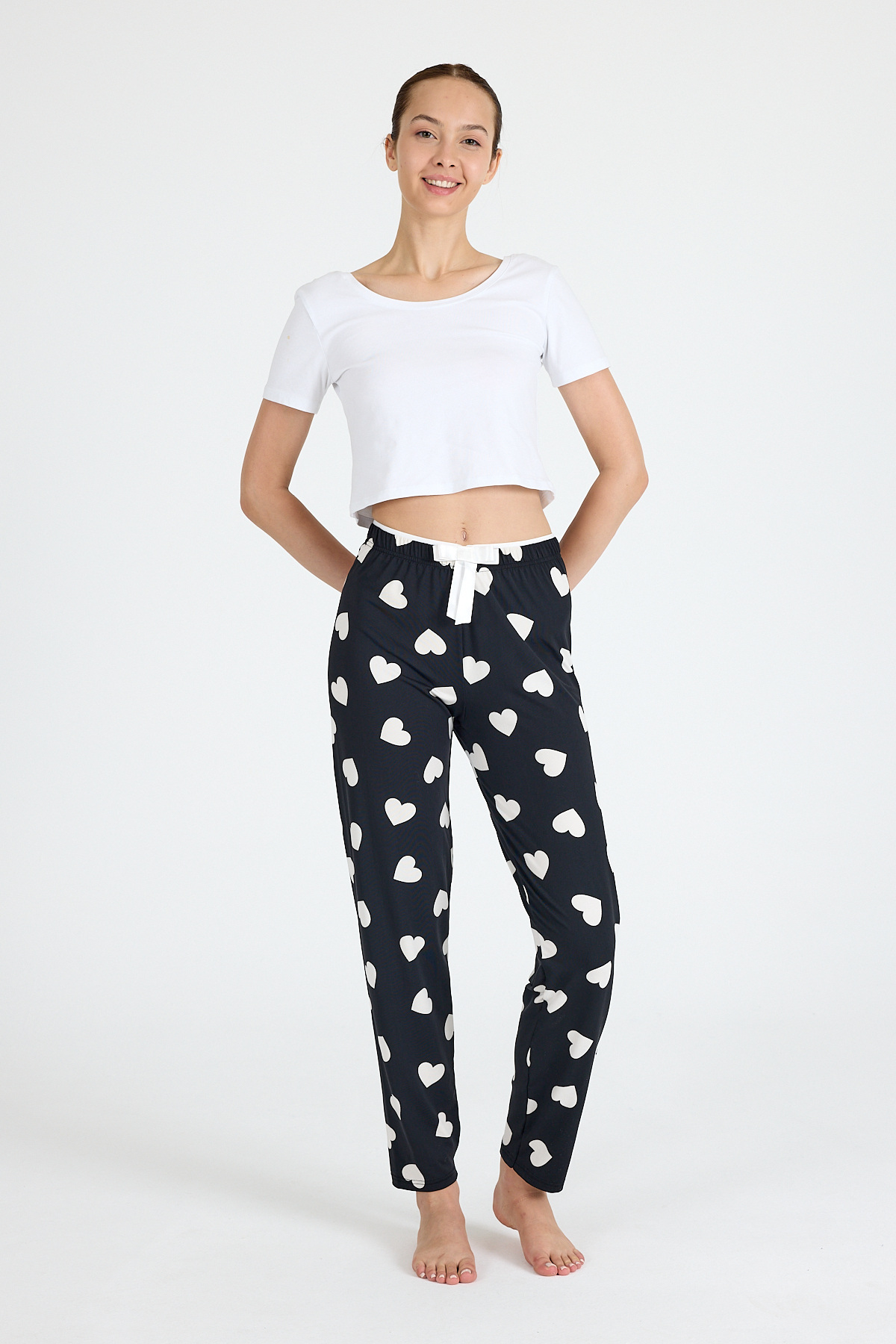 Siyah Kalp Desenli Örme Pijama Altı 4522 - 2