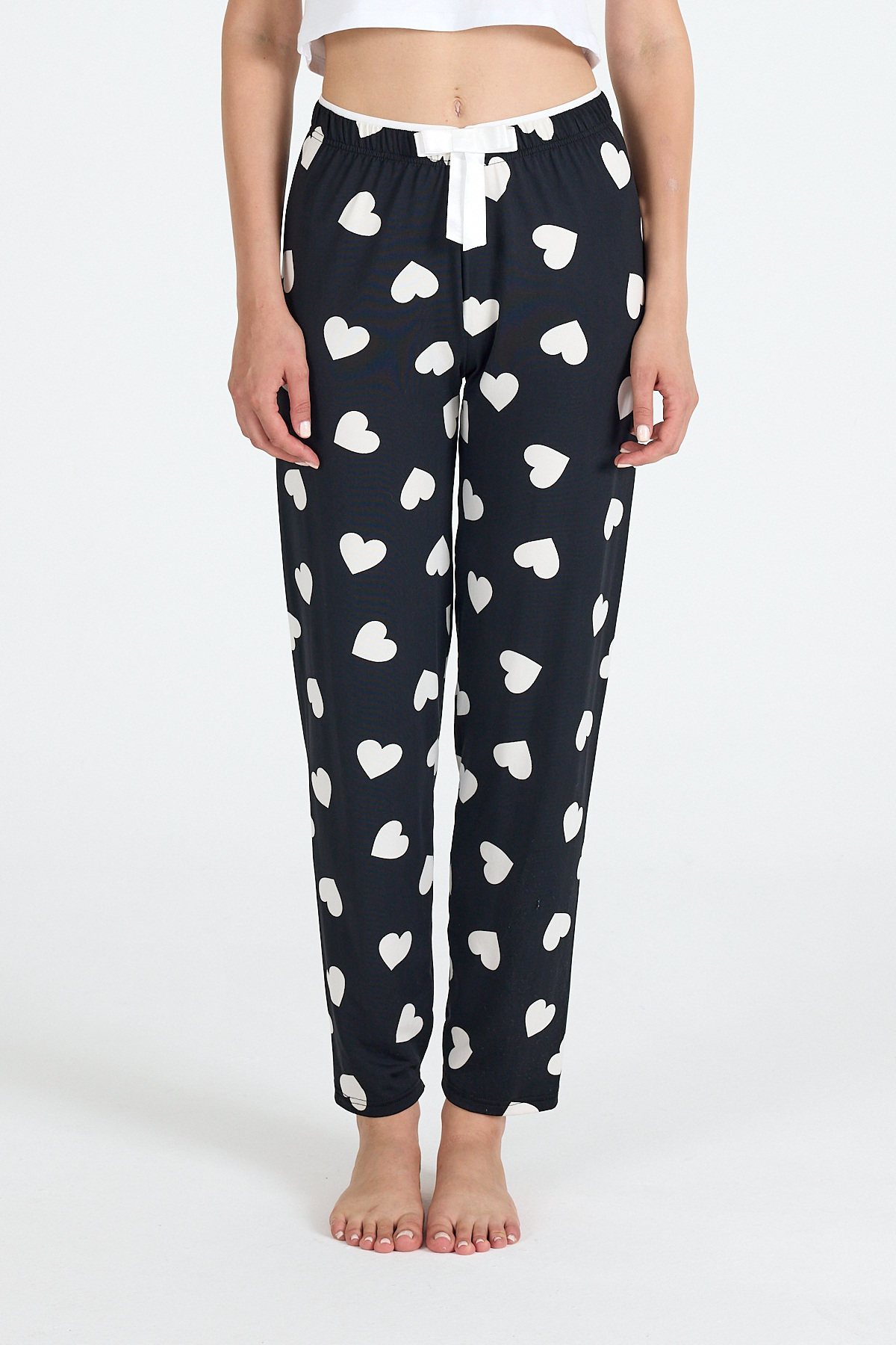 Siyah Kalp Desenli Örme Pijama Altı 4522 - RAYS