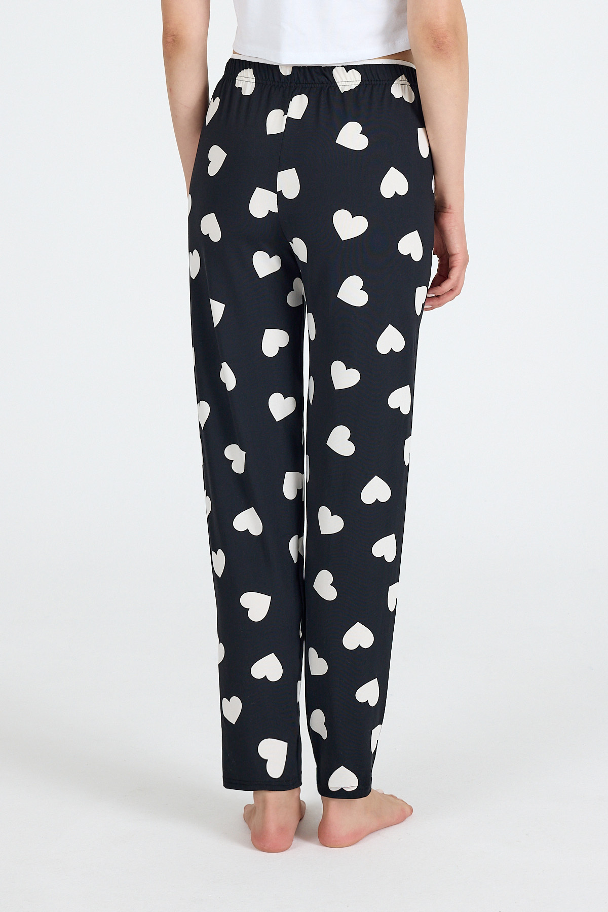 Siyah Kalp Desenli Örme Pijama Altı 4522 - 5