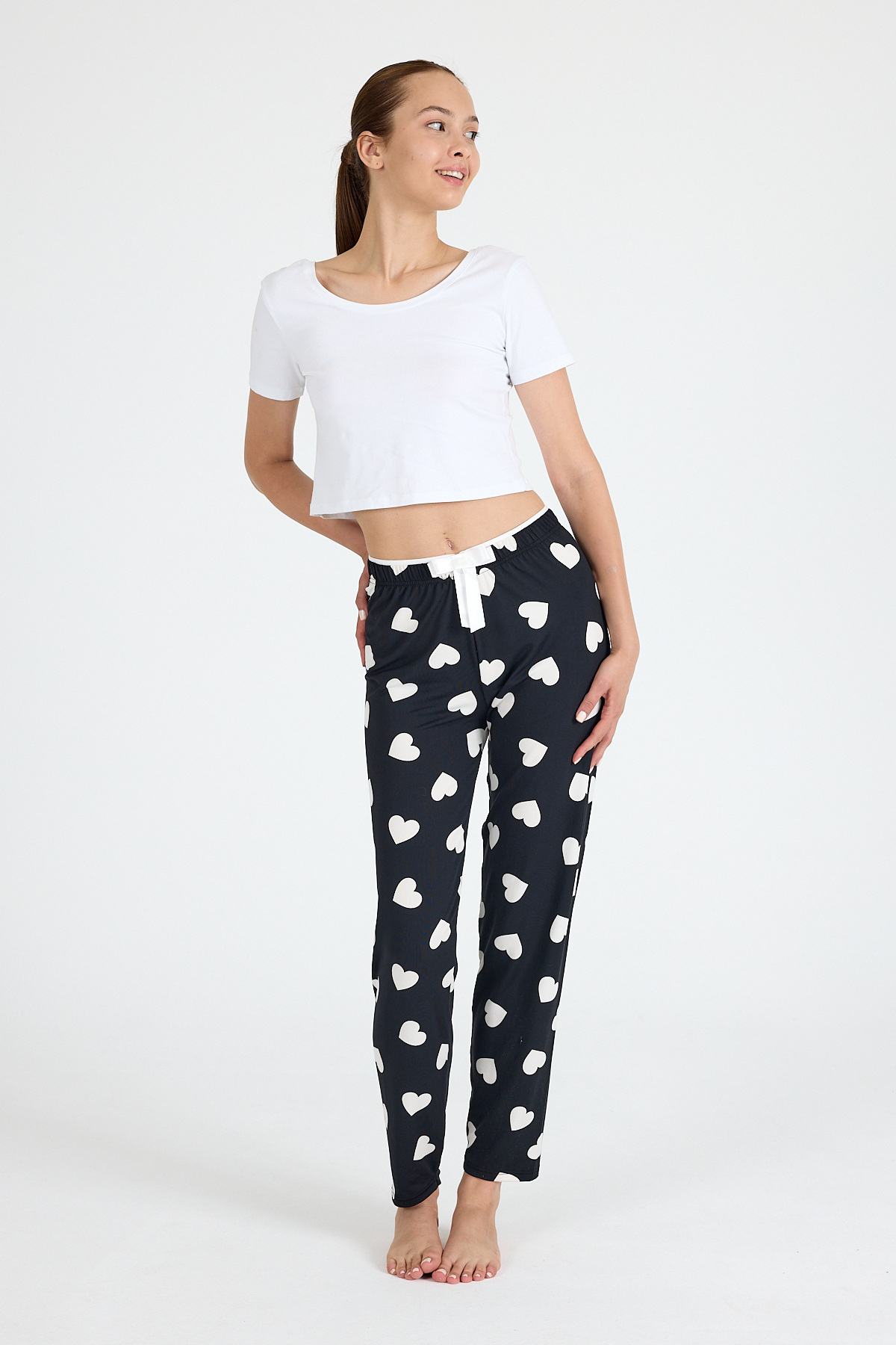 Siyah Kalp Desenli Örme Pijama Altı 4522 - 6