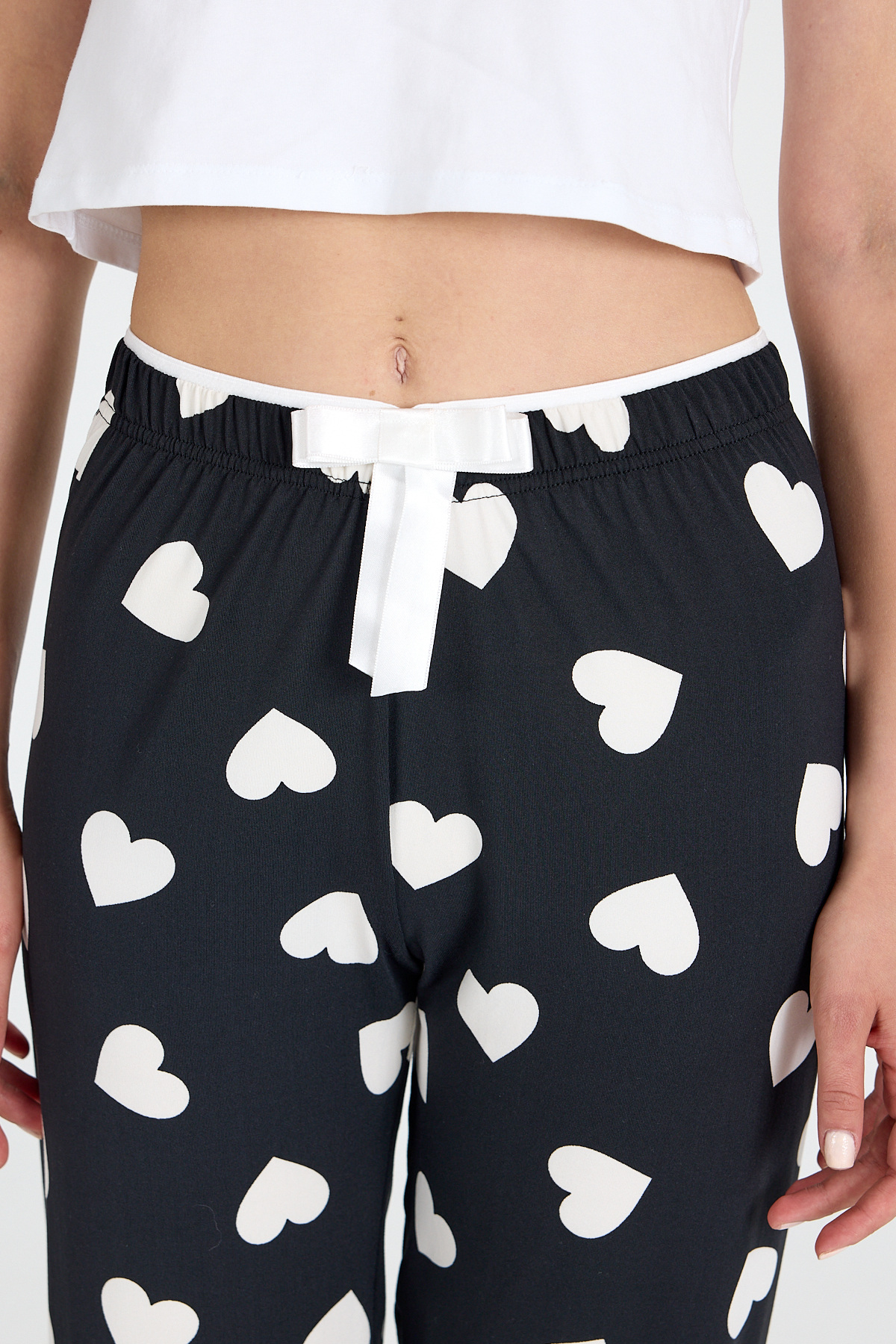 Siyah Kalp Desenli Örme Pijama Altı 4522 - RAYS