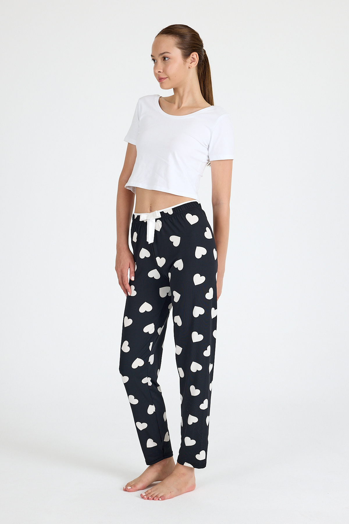 Siyah Kalp Desenli Örme Pijama Altı 4522 - RAYS