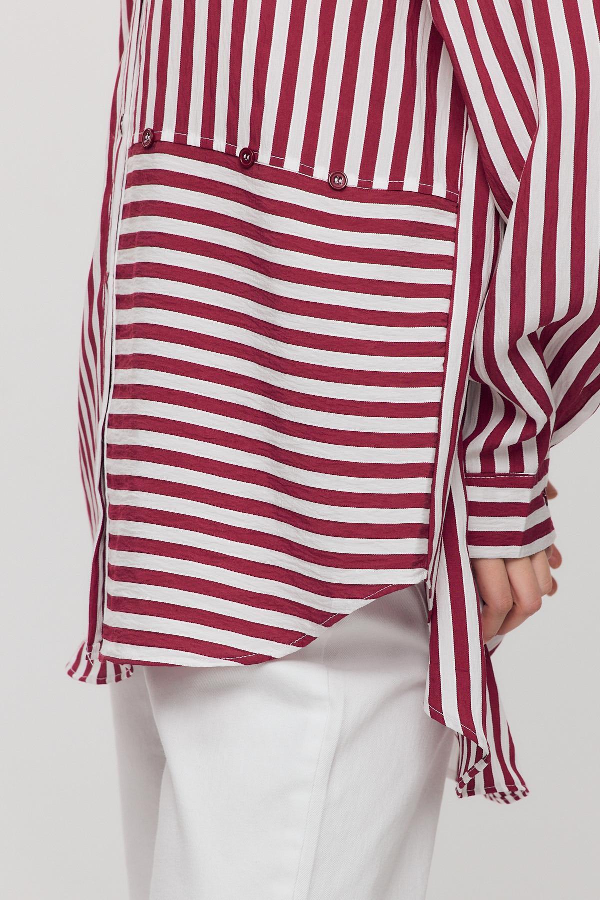 4522A Çizgili Düğmeli Gömlek Bordo - RAYS