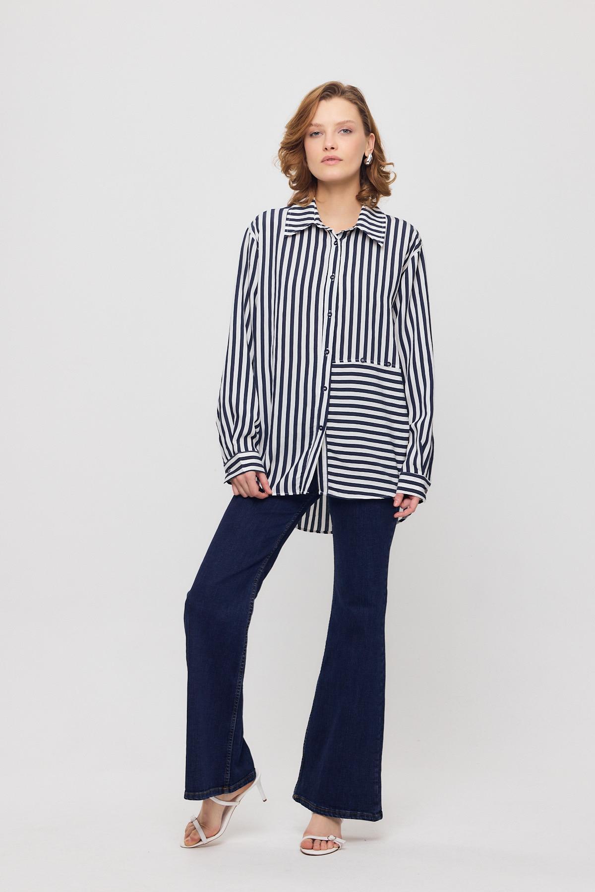 4522A Çizgili Düğmeli Gömlek Laci - RAYS