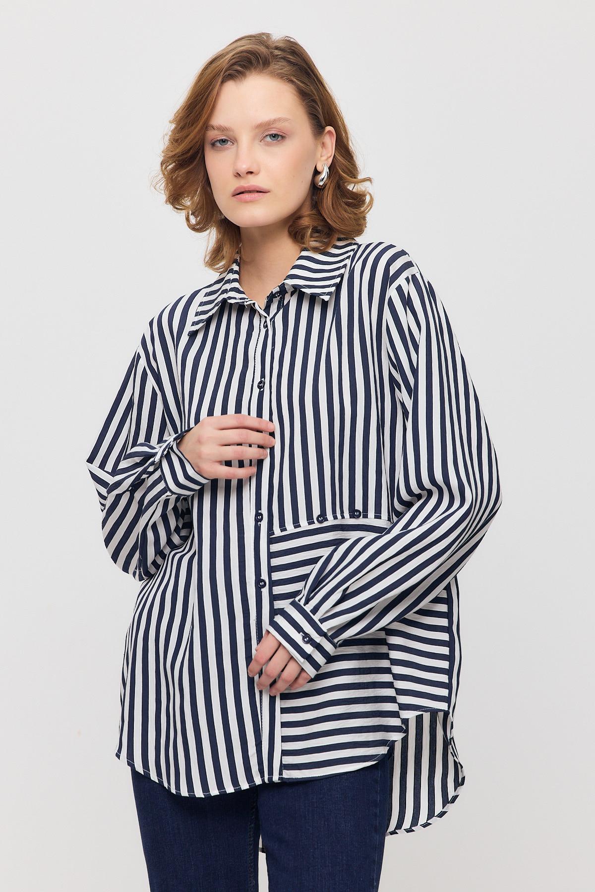 4522A Çizgili Düğmeli Gömlek Laci - 3