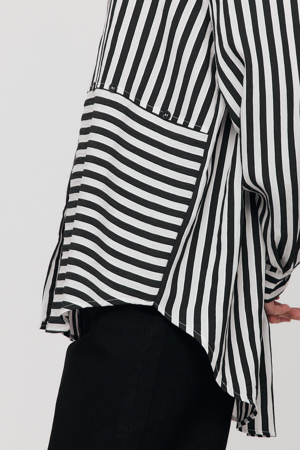 4522A Çizgili Düğmeli Gömlek Siyah - 4