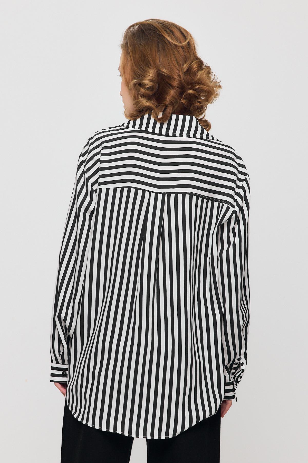 4522A Çizgili Düğmeli Gömlek Siyah - 5