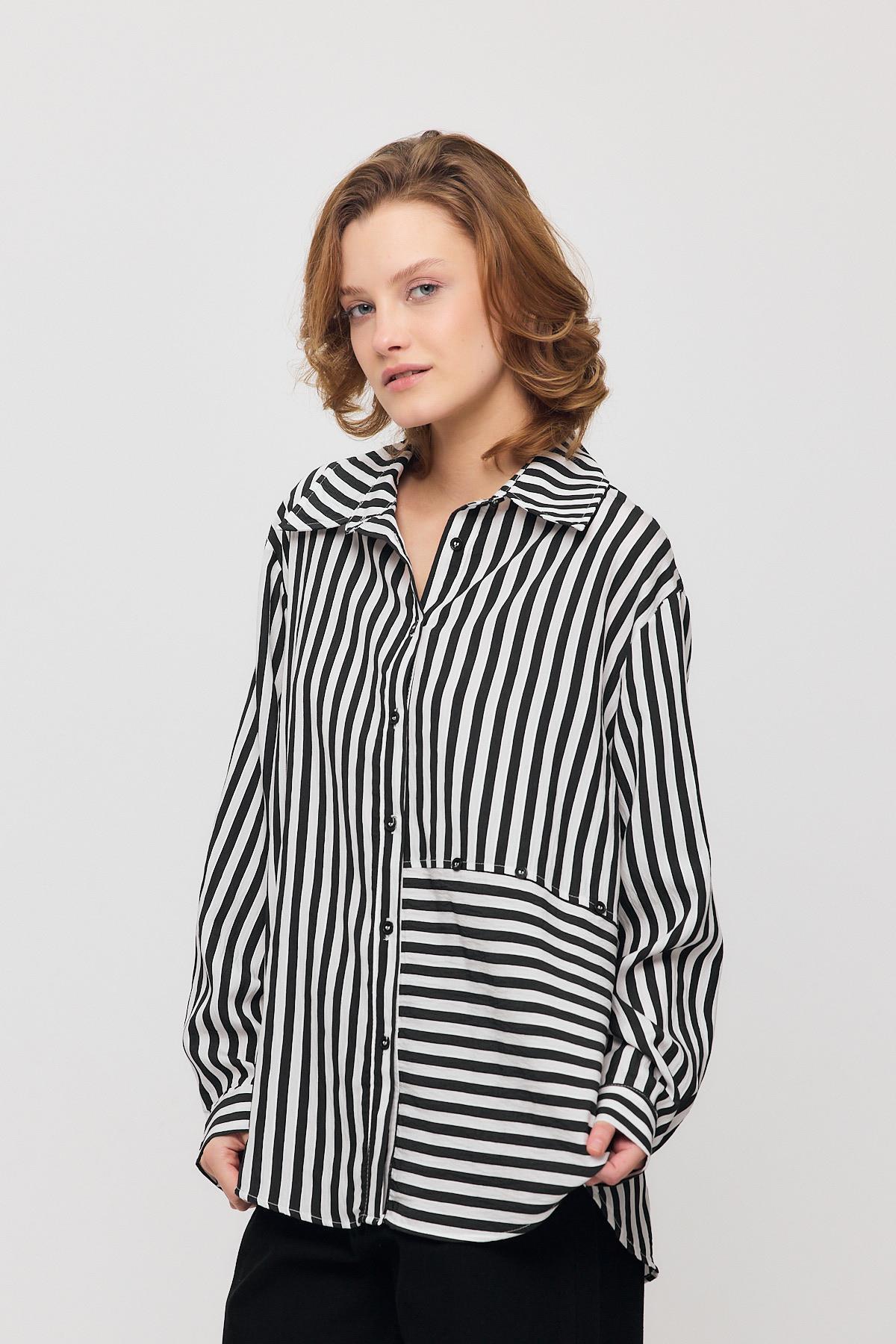 Siyah Çizgili Düğmeli Gömlek 4522A 