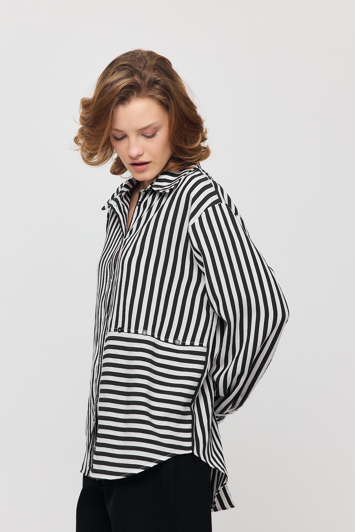 Siyah Çizgili Düğmeli Gömlek 4522A - 6