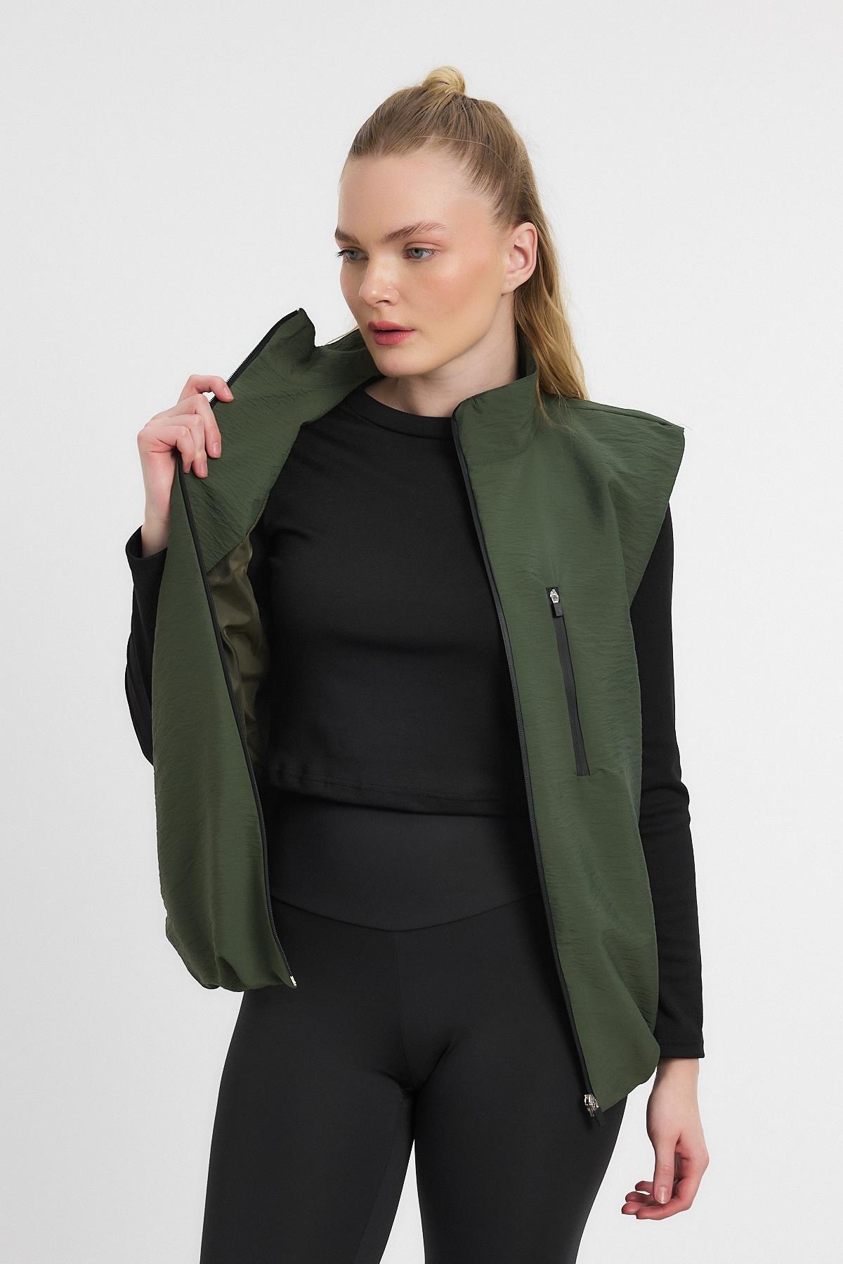 4523A Yan Cepli Sıfır Kol Yelek Haki - 2