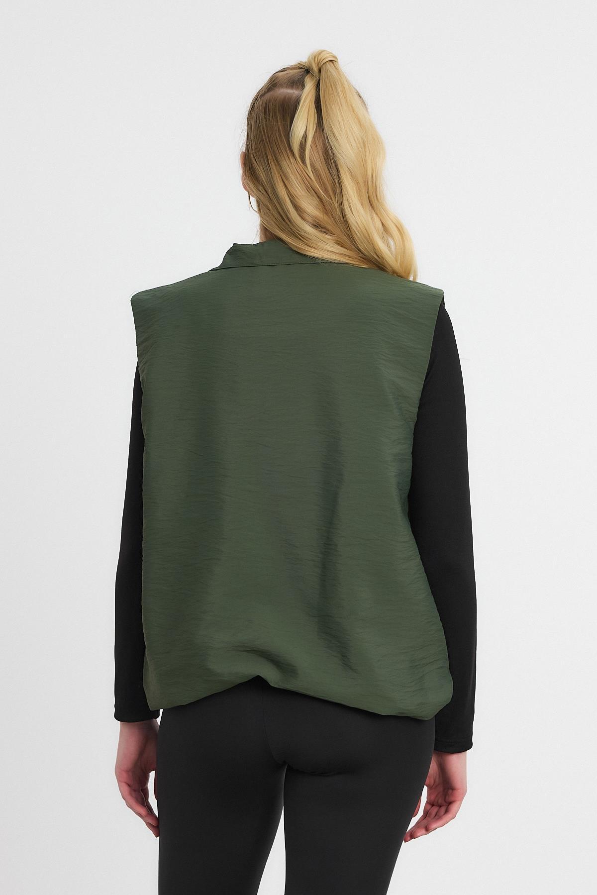 4523A Yan Cepli Sıfır Kol Yelek Haki - 5