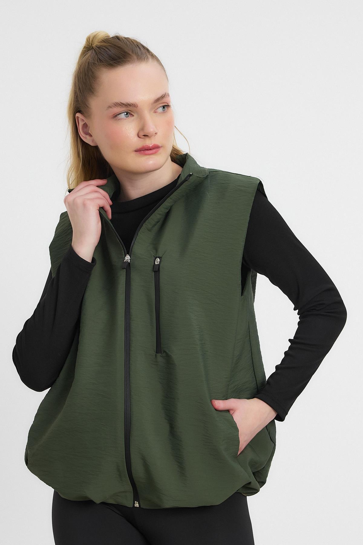 Haki Yan Cepli Sıfır Kol Yelek 4523A - 8