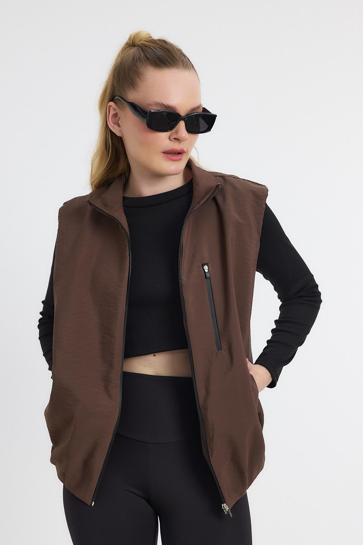 4523A Yan Cepli Sıfır Kol Yelek Kahve - 1