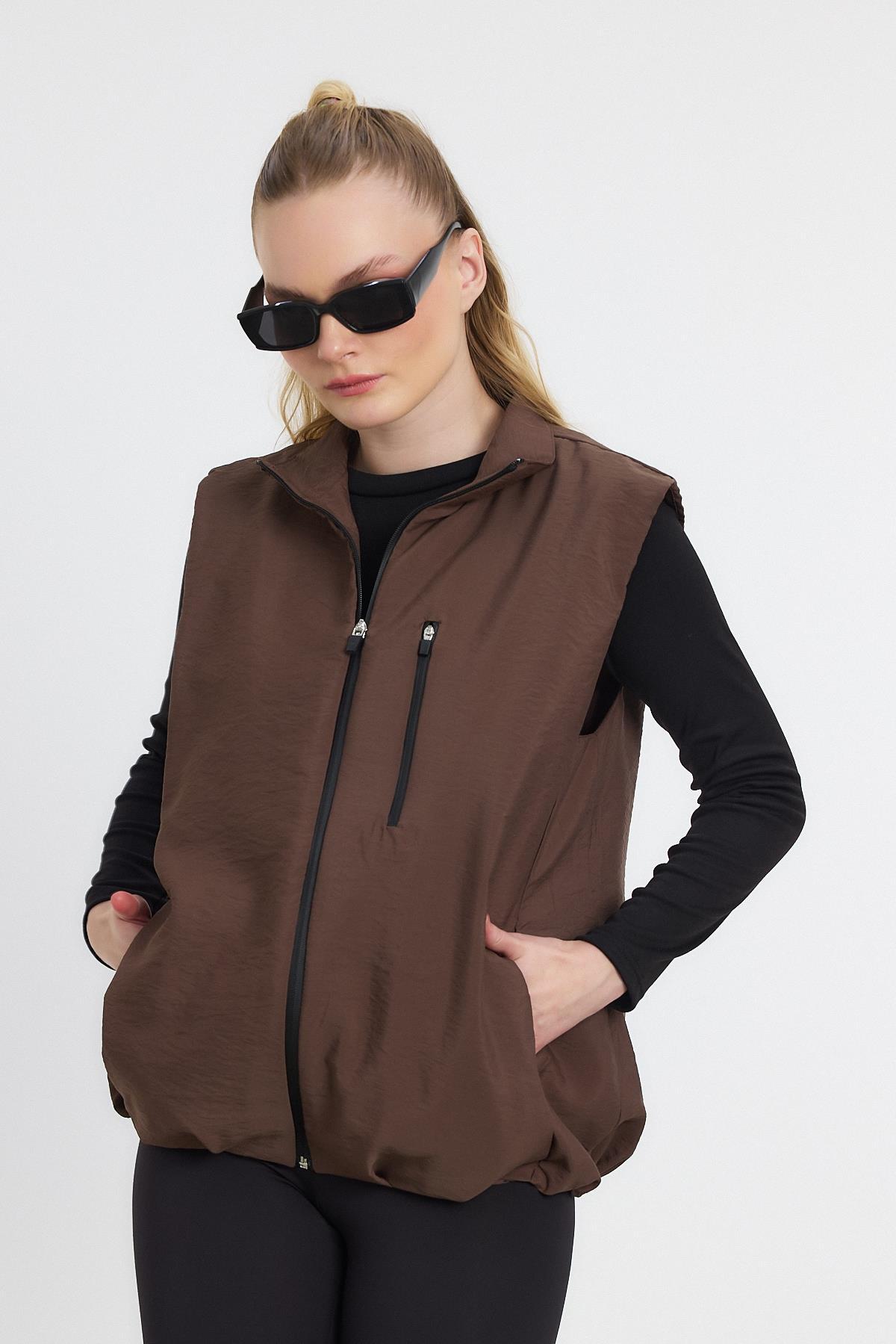 4523A Yan Cepli Sıfır Kol Yelek Kahve - 2