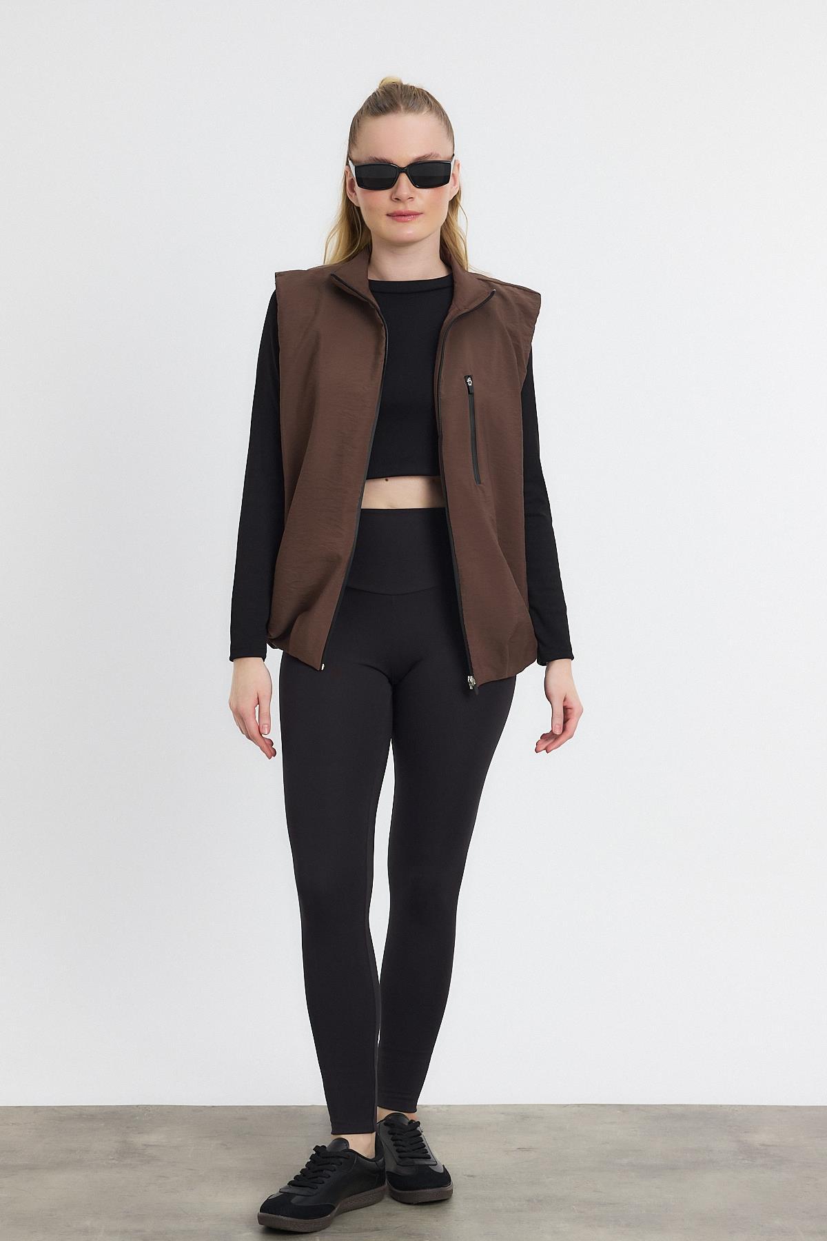 Kahve Yan Cepli Sıfır Kol Yelek 4523A - 3