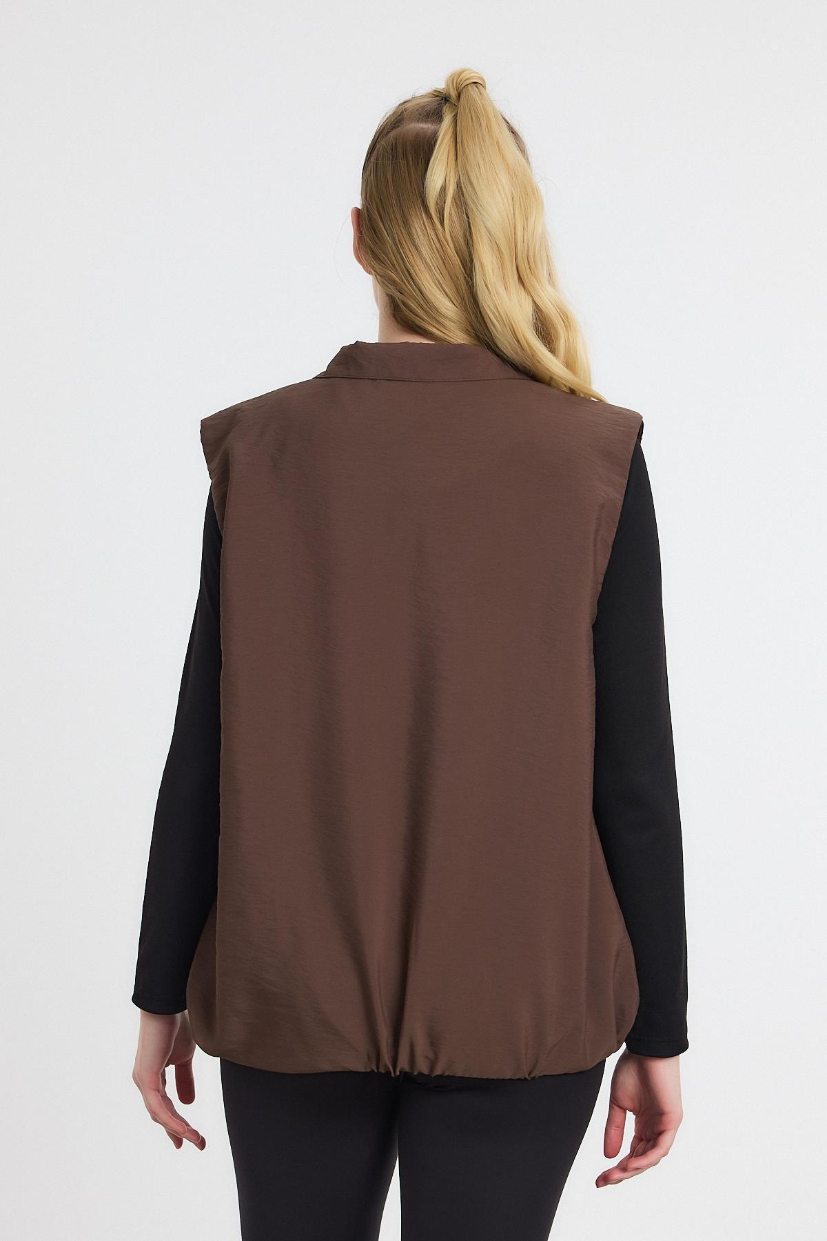 Kahve Yan Cepli Sıfır Kol Yelek 4523A - 5