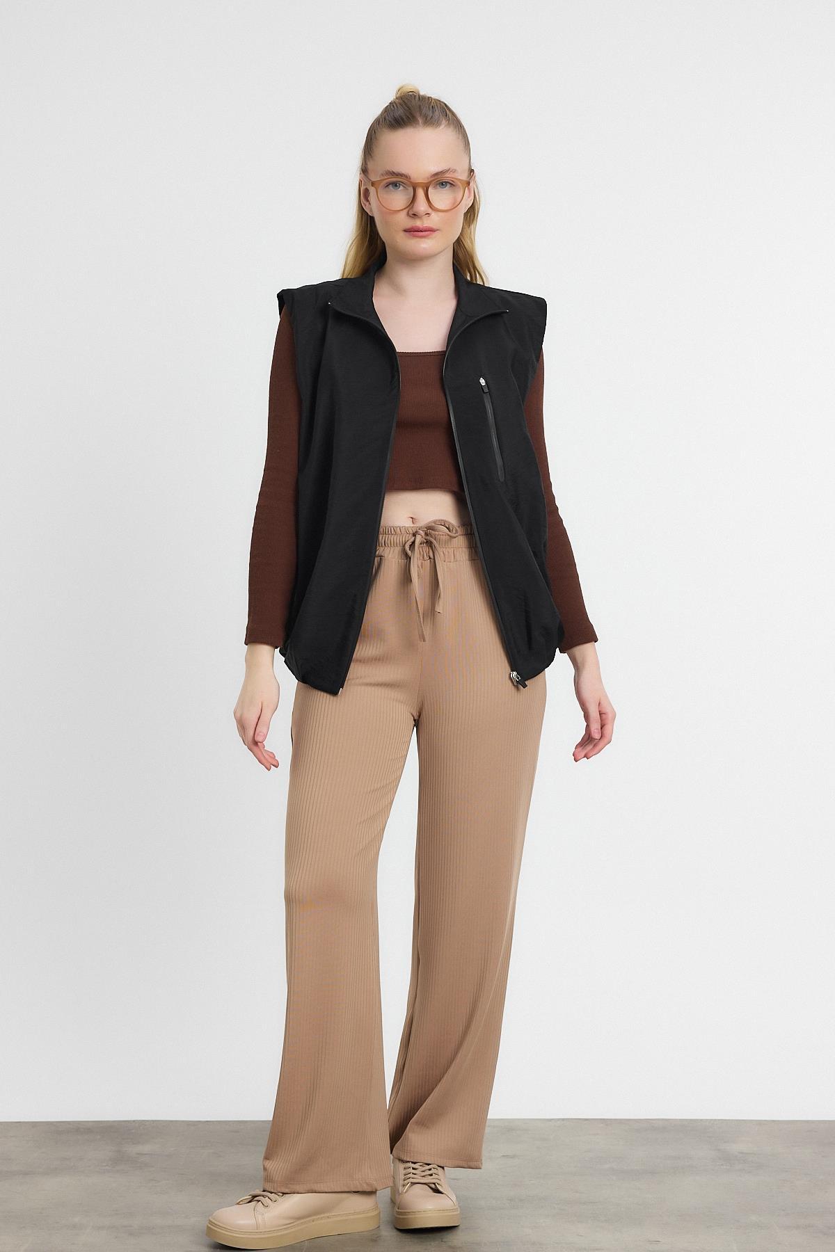 Siyah Yan Cepli Sıfır Kol Yelek 4523A - 3