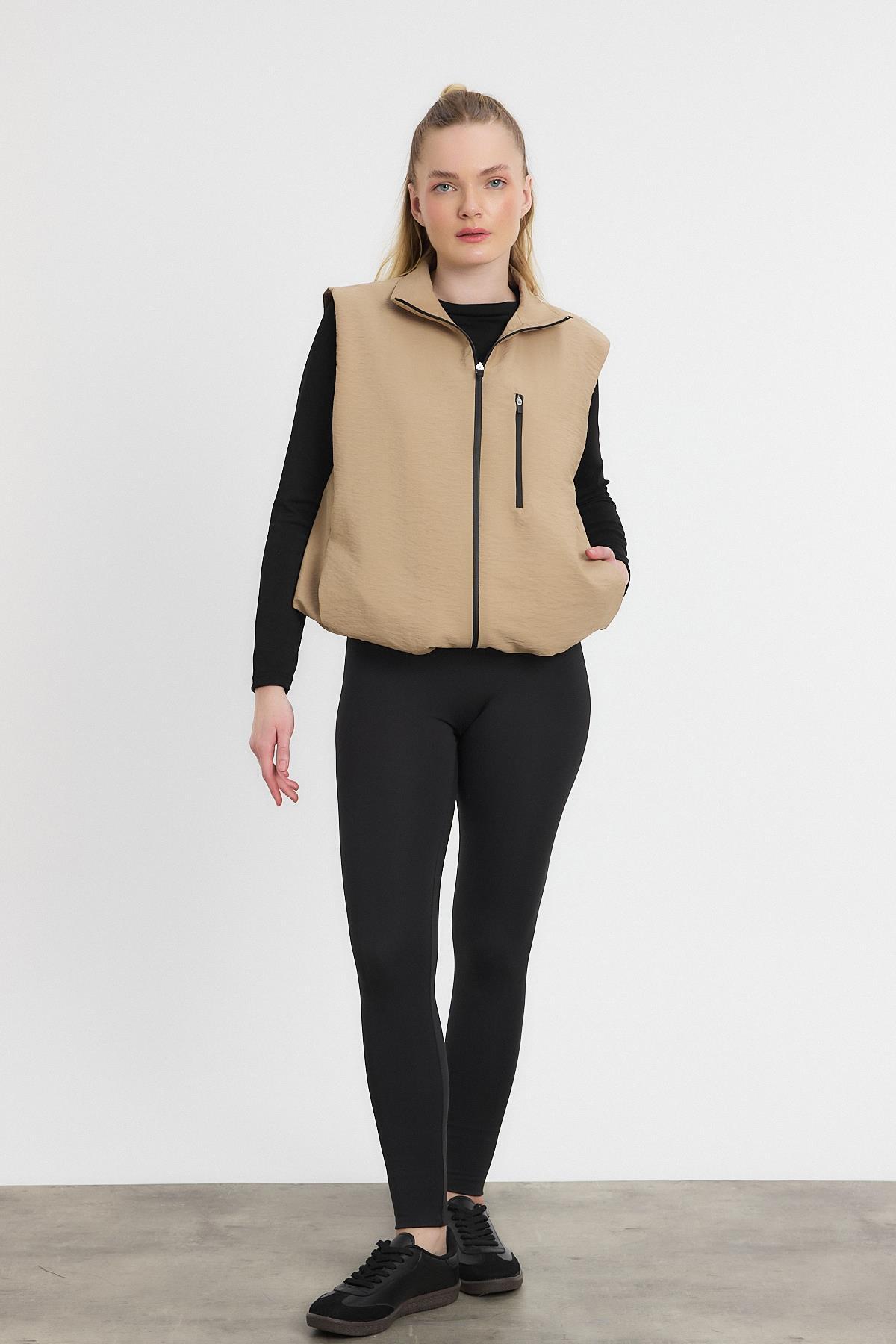 4523A Yan Cepli Sıfır Kol Yelek Vizon - RAYS