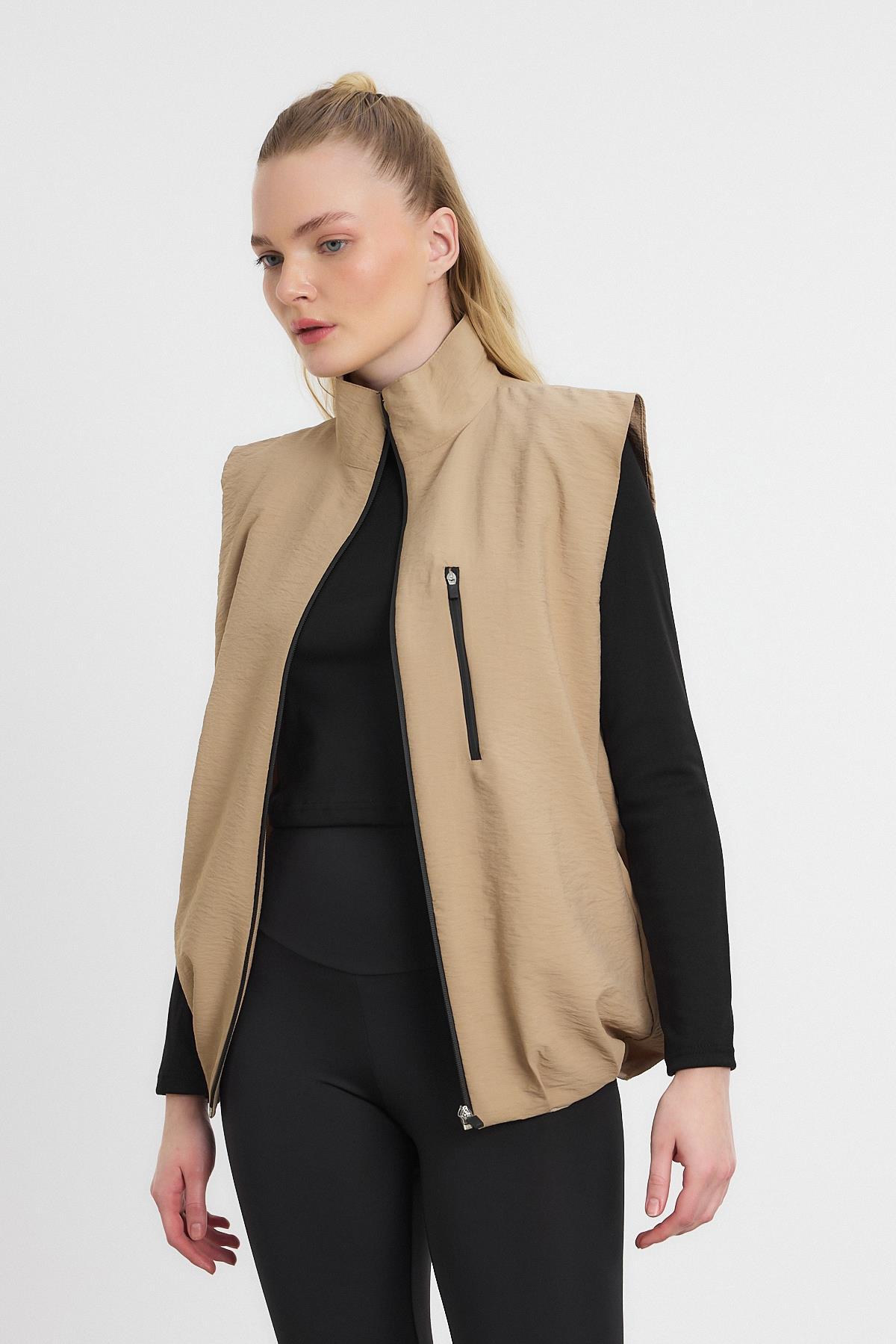 4523A Yan Cepli Sıfır Kol Yelek Vizon - 2