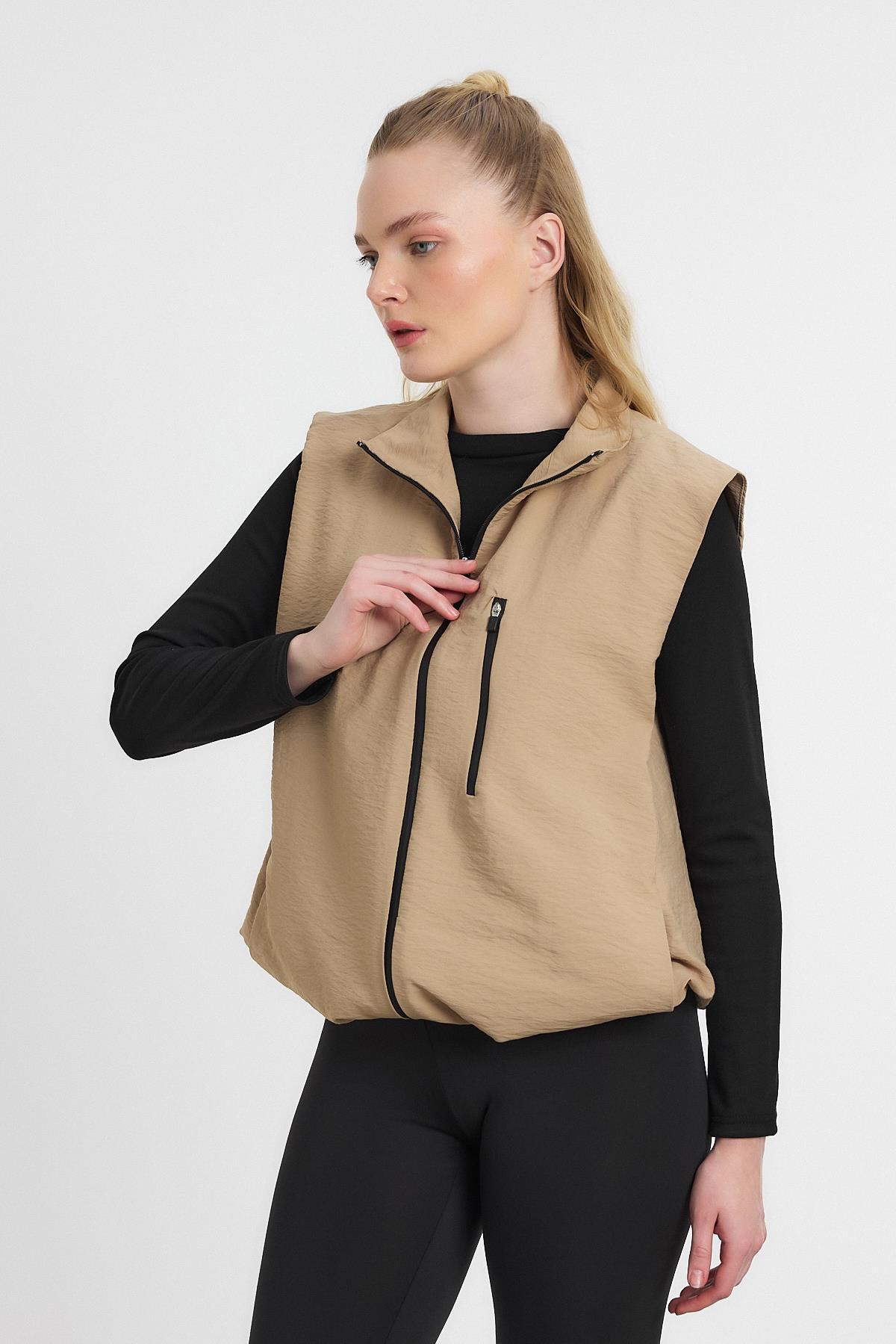 4523A Yan Cepli Sıfır Kol Yelek Vizon - 6