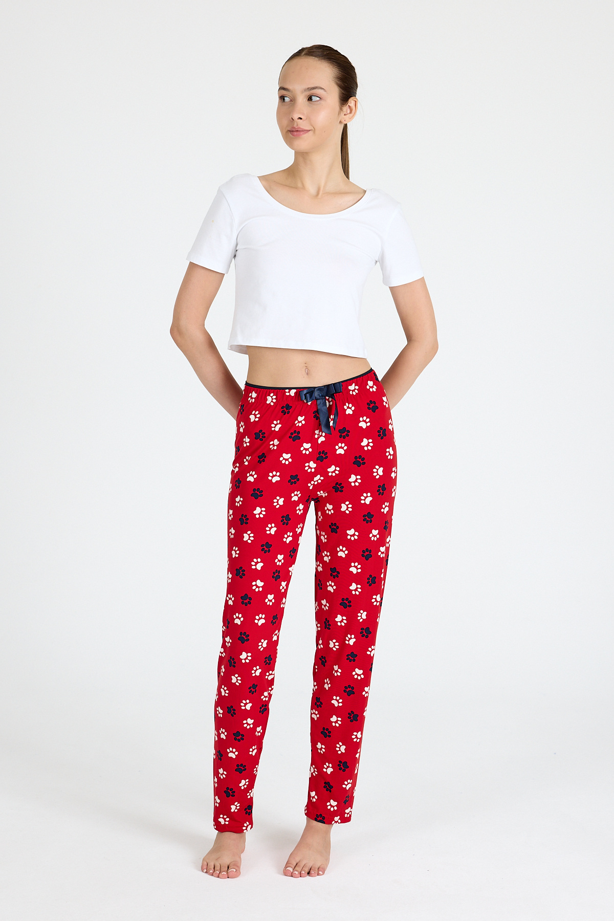 Kırmızı Pati Desenli Pijama Altı 4524 - 2
