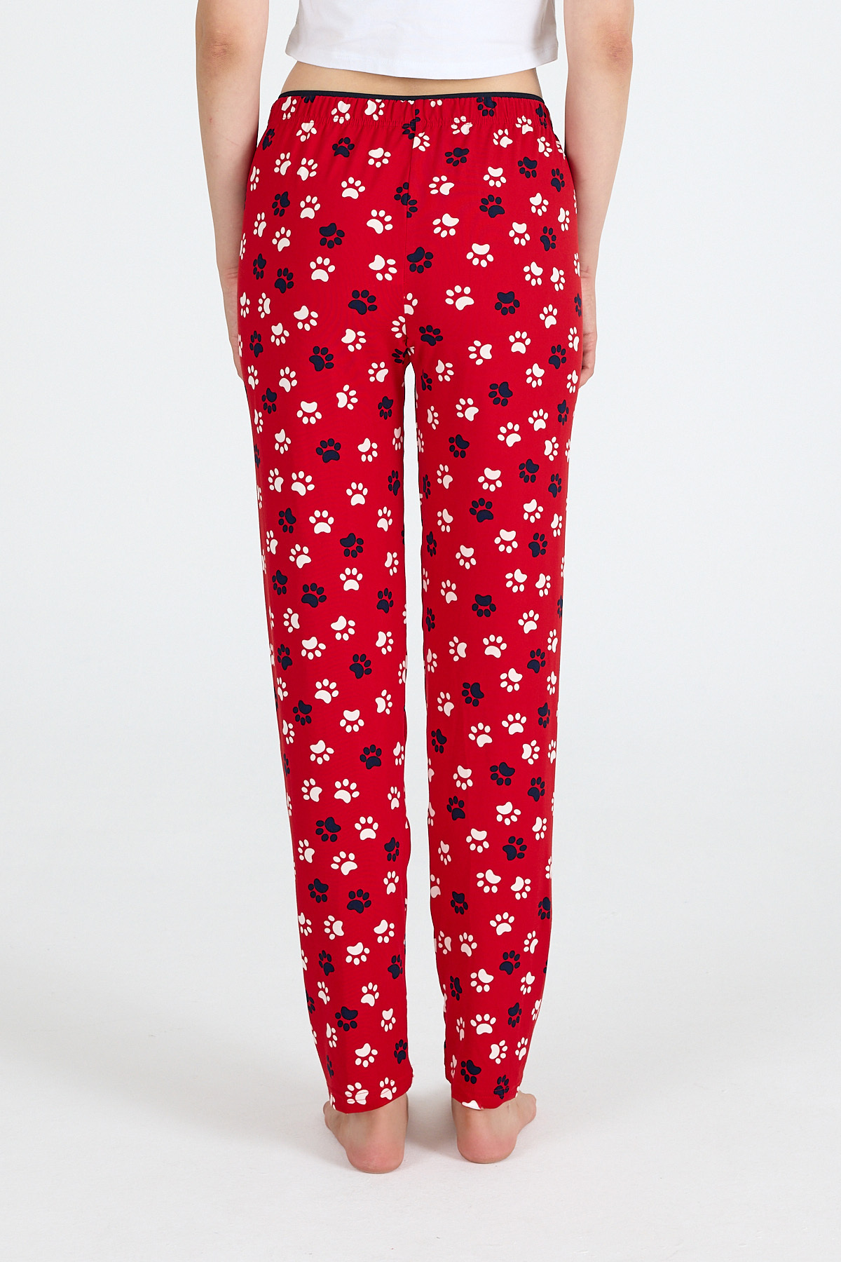 Kırmızı Pati Desenli Pijama Altı 4524 - 5