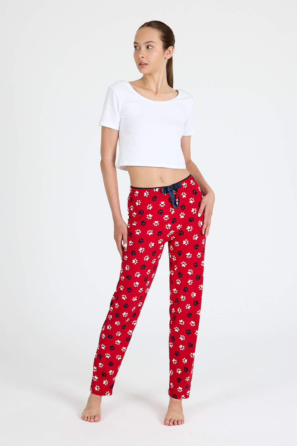 Kırmızı Pati Desenli Pijama Altı 4524 - 1