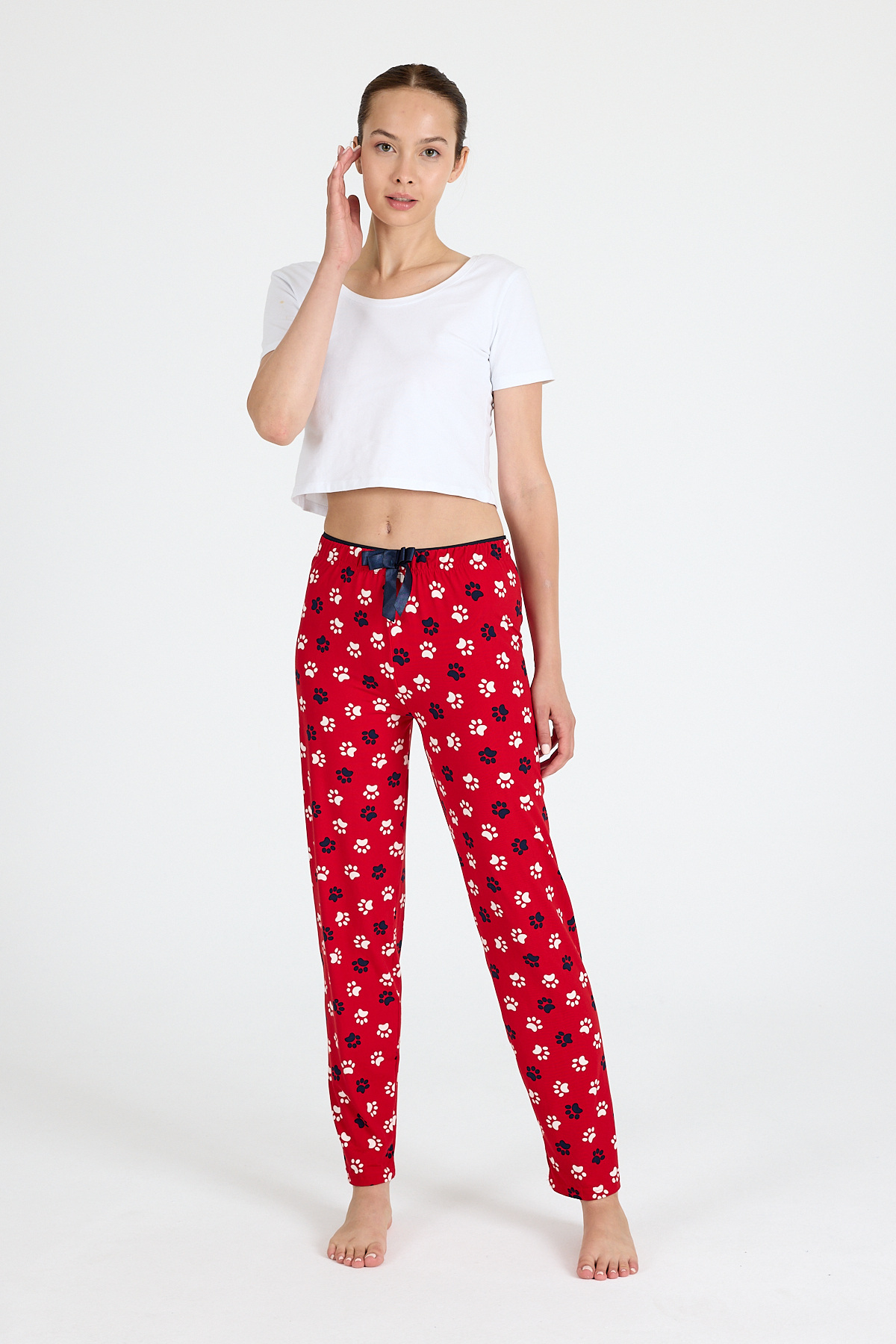 Kırmızı Pati Desenli Pijama Altı 4524 - 6