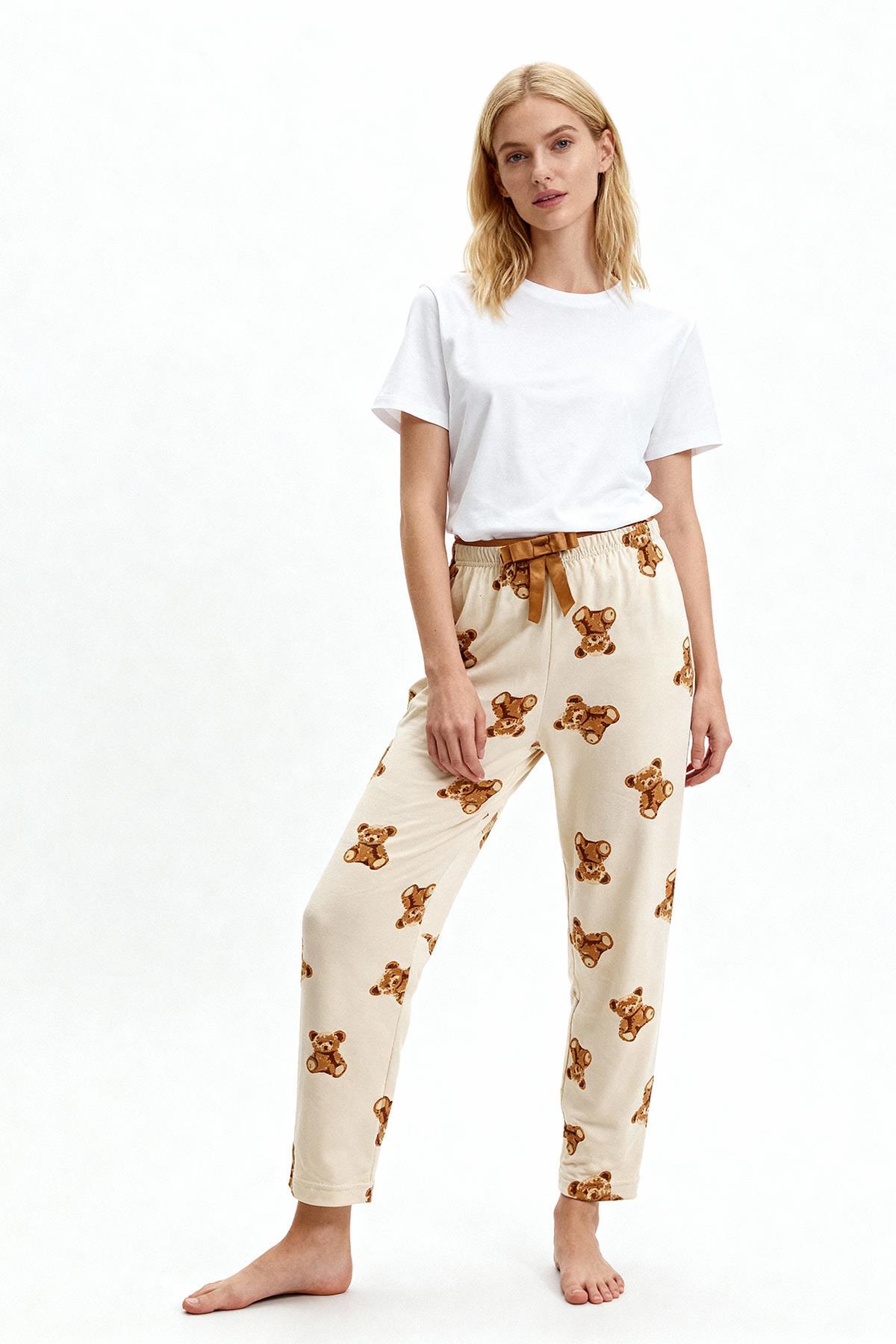 4526 Ayıcık Desen Pijama Bej - RAYS